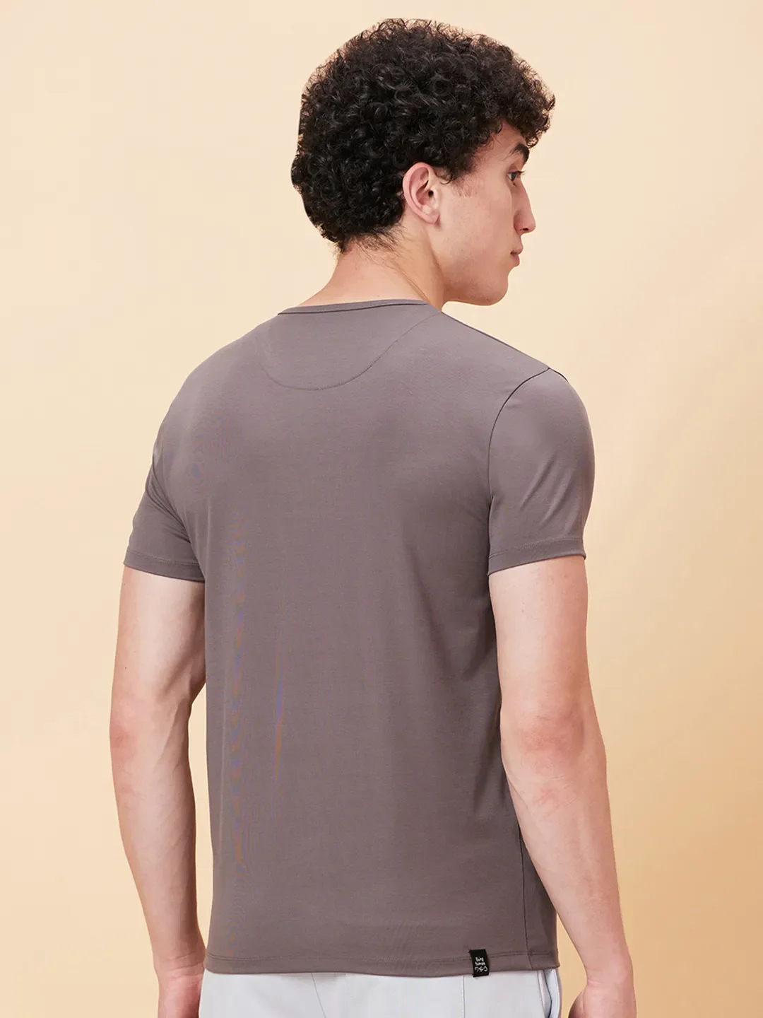 Charcoal Regular Fit Henley Neck Men's T-Shirt by Being Human Clothing - Image 3