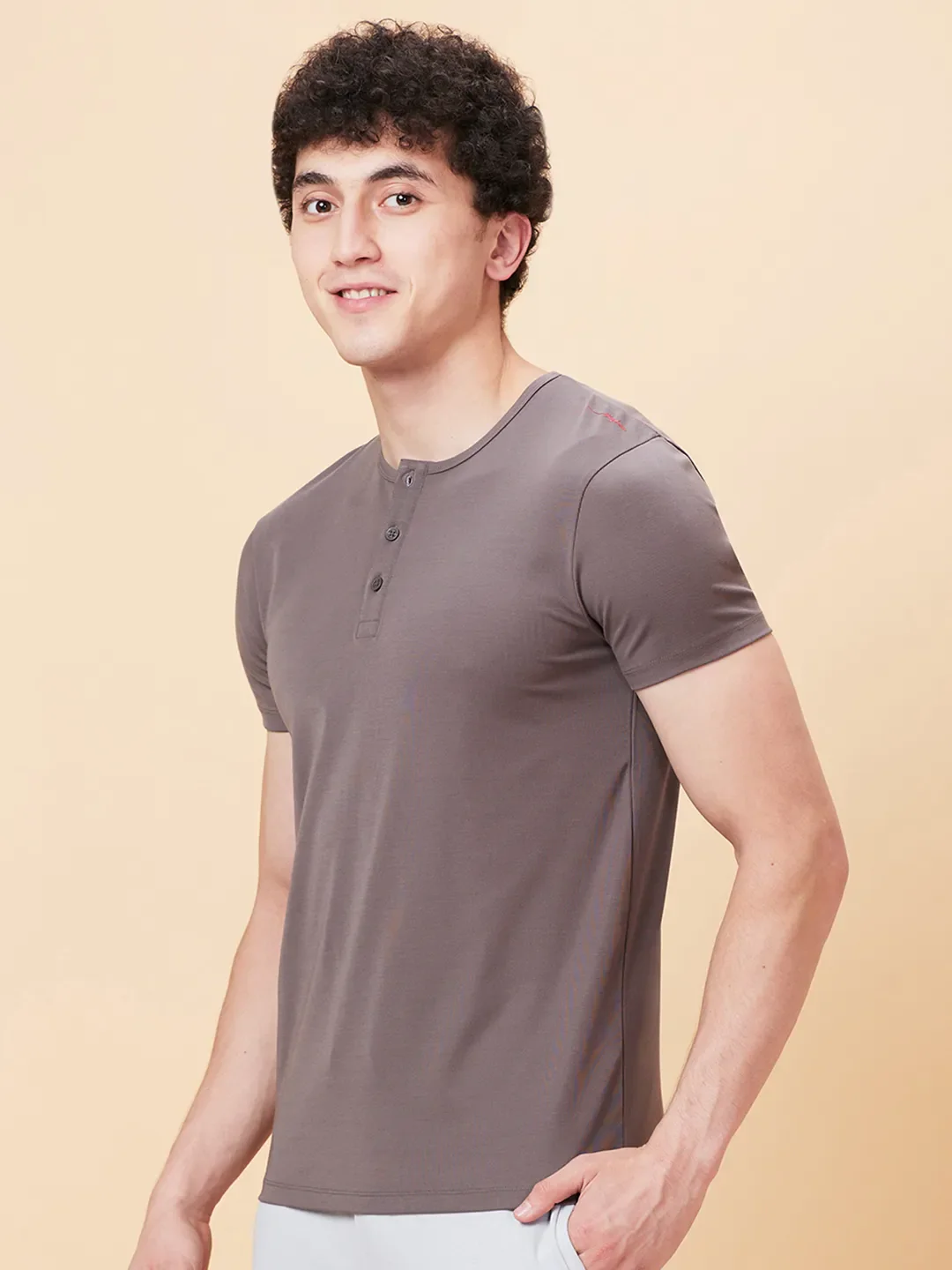 Charcoal Regular Fit Henley Neck Men's T-Shirt by Being Human Clothing - Image 4