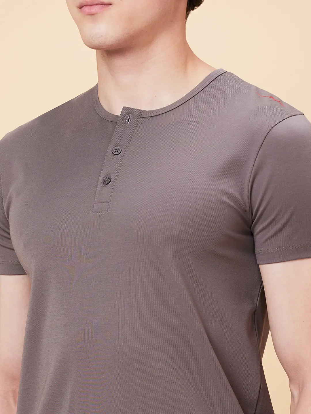Charcoal Regular Fit Henley Neck Men's T-Shirt by Being Human Clothing - Image 5