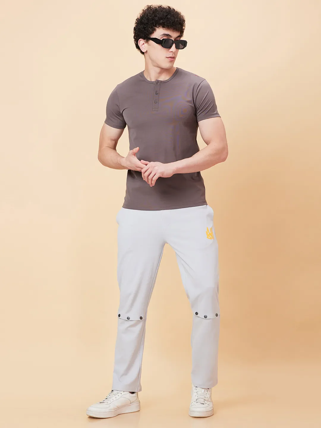 Charcoal Regular Fit Henley Neck Men's T-Shirt by Being Human Clothing - Image 6