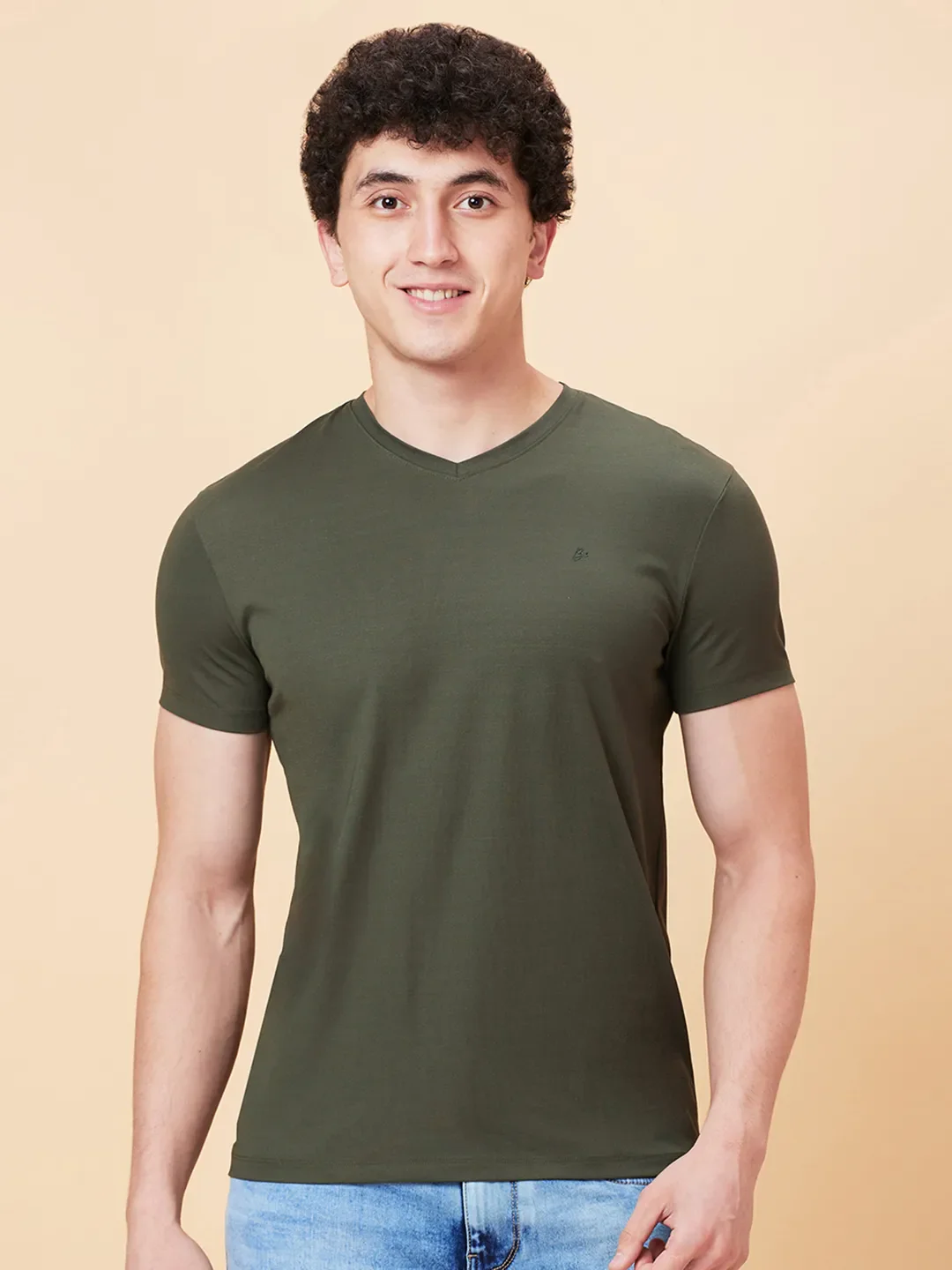 Dark Olive Regular Fit V Neck Men's T-Shirt by Being Human Clothing