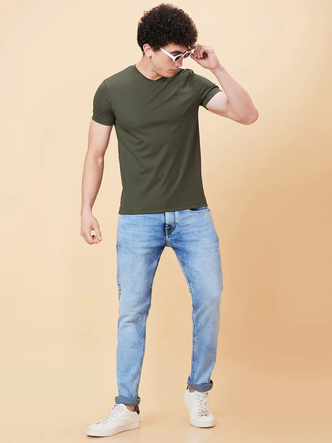 Dark Olive Regular Fit V Neck Men's T-Shirt by Being Human Clothing - Image 6
