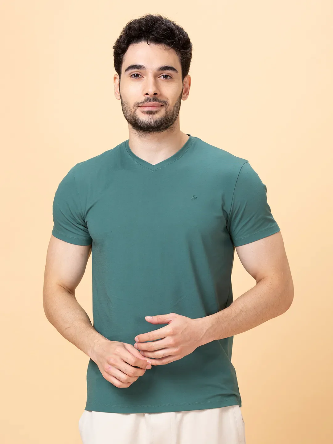 Green Regular Fit V Neck Men's T-Shirt by Being Human Clothing