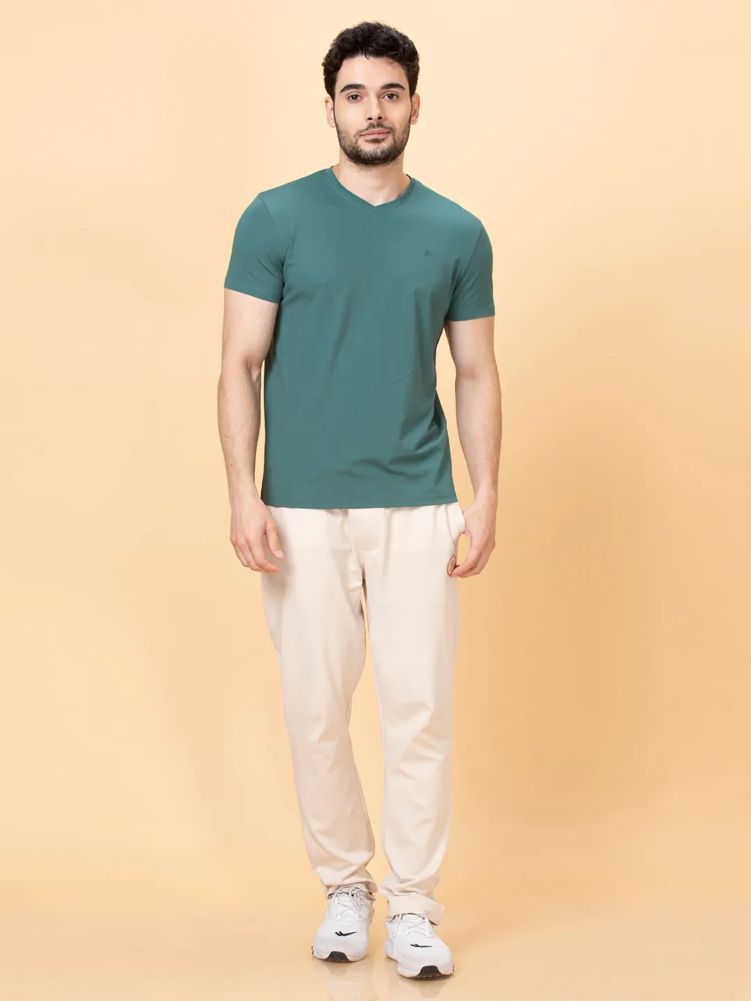 Green Regular Fit V Neck Men's T-Shirt by Being Human Clothing - Image 2