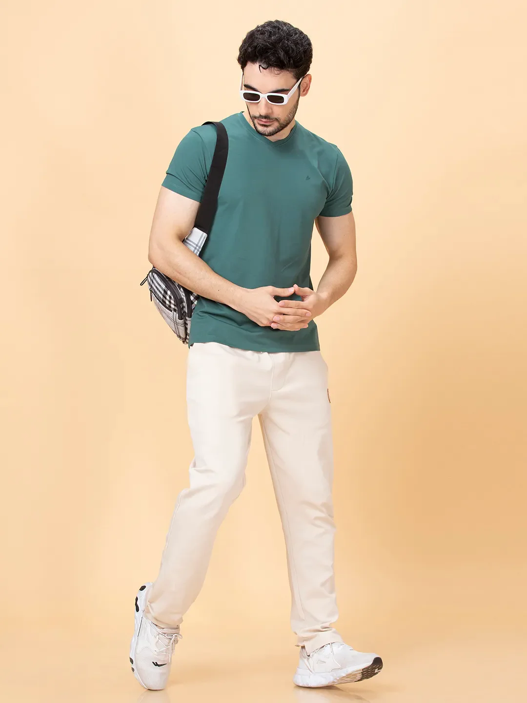 Green Regular Fit V Neck Men's T-Shirt by Being Human Clothing - Image 6