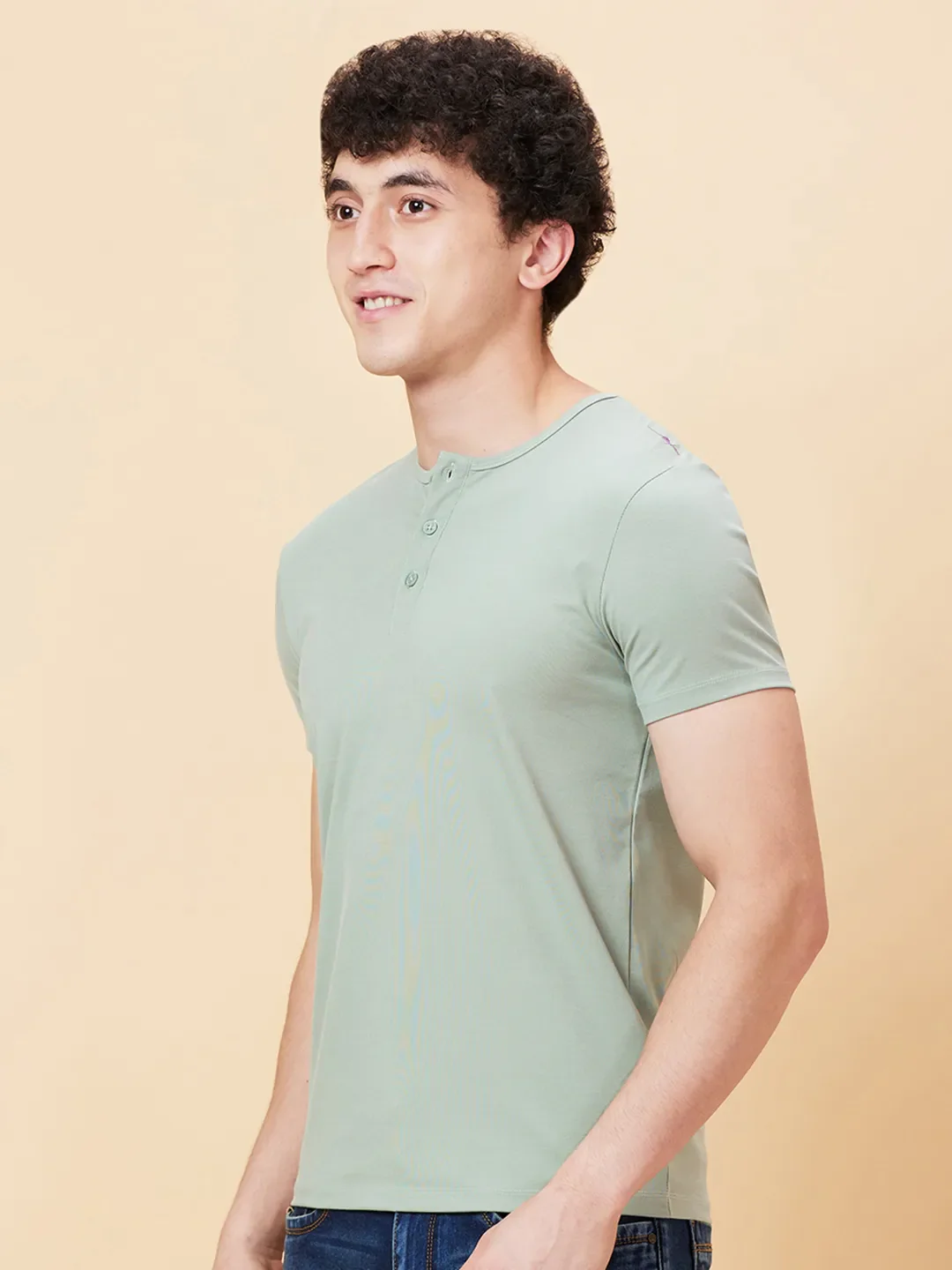 Green Foam Regular Fit Henley Neck Men's T-Shirt by Being Human Clothing - Image 4