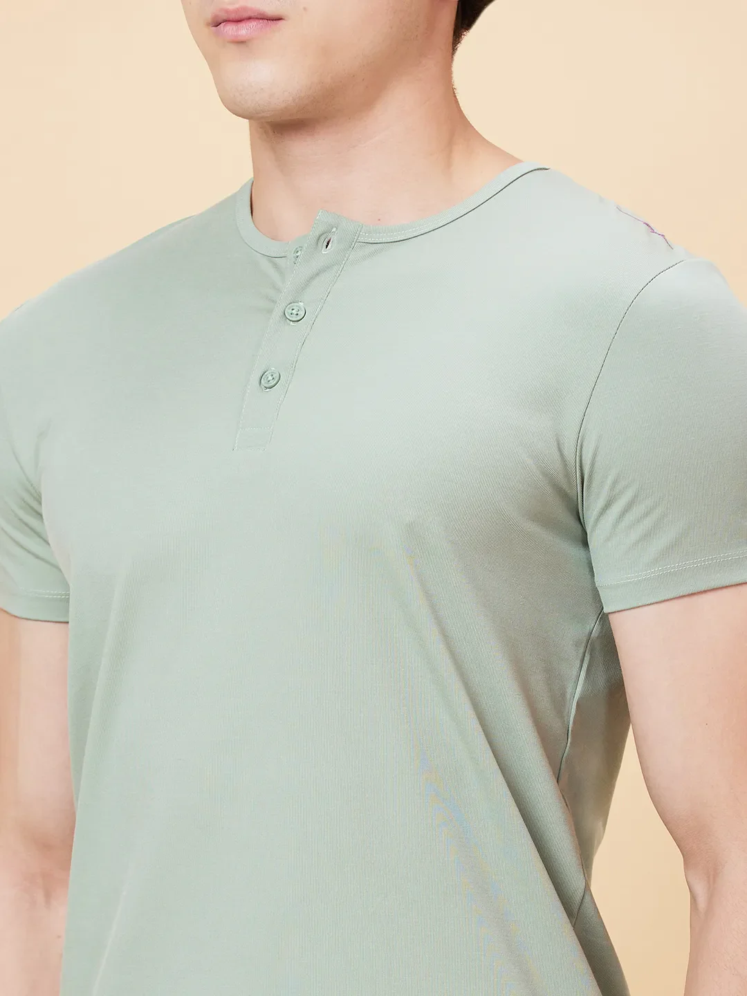 Green Foam Regular Fit Henley Neck Men's T-Shirt by Being Human Clothing - Image 5