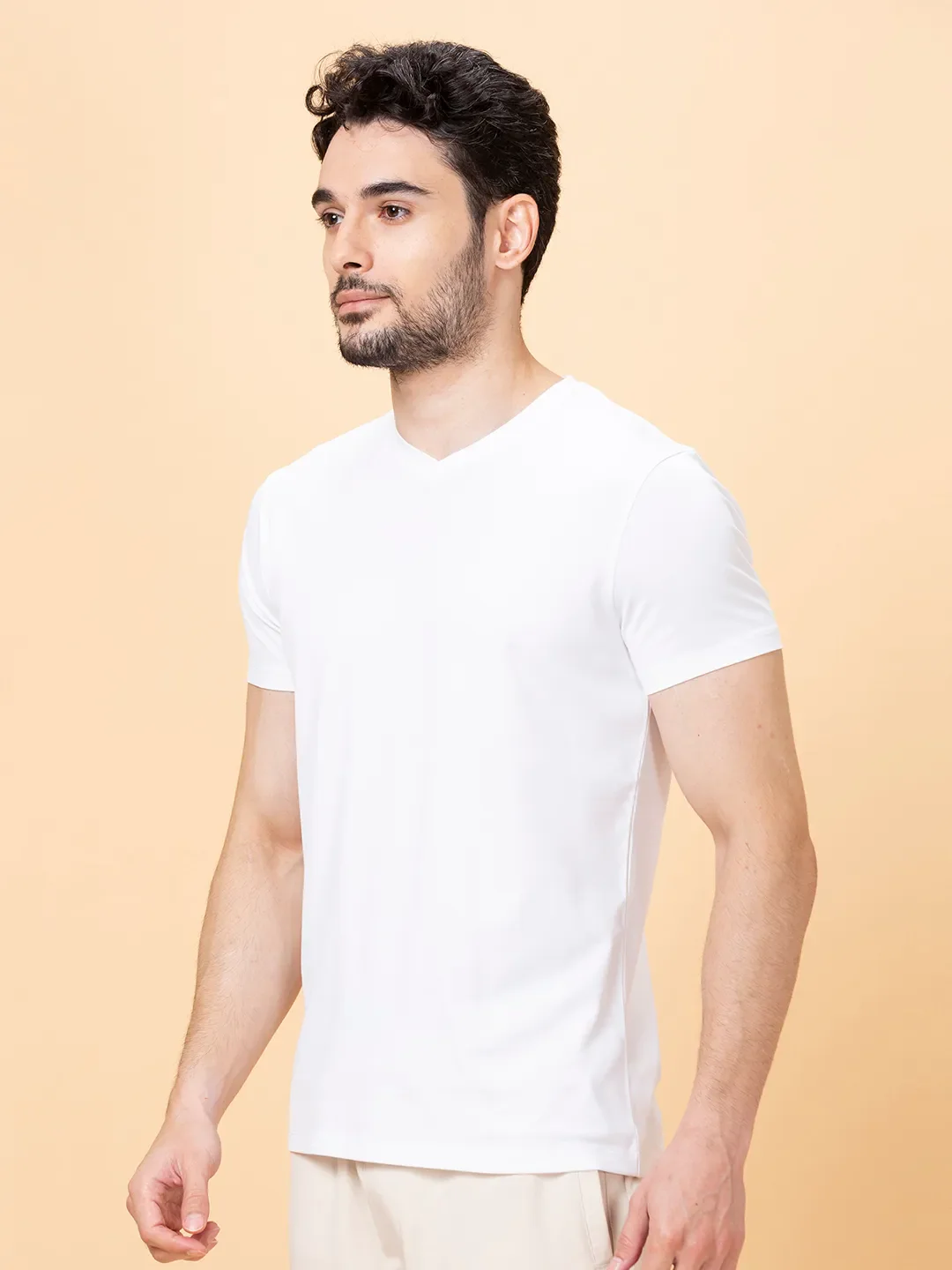 White Regular Fit V Neck Men's T-Shirt by Being Human Clothing - Image 4