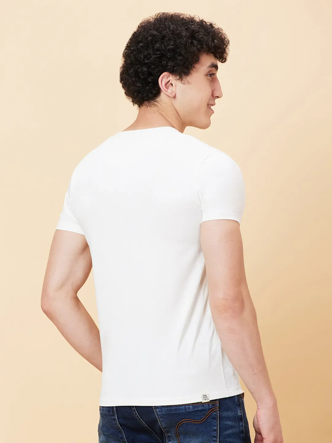 White Regular Fit Henley Neck Men's T-Shirt by Being Human Clothing - Image 3