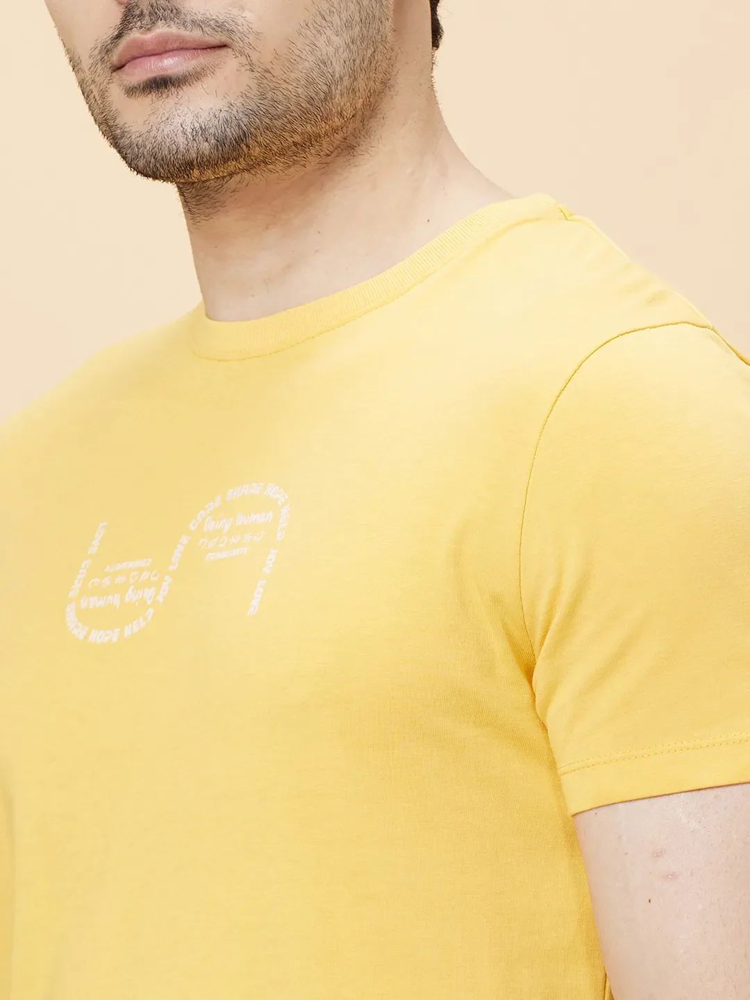 Amber Yellow Regular Fit Round Neck Men's T-Shirt by Being Human Clothing - Image 2