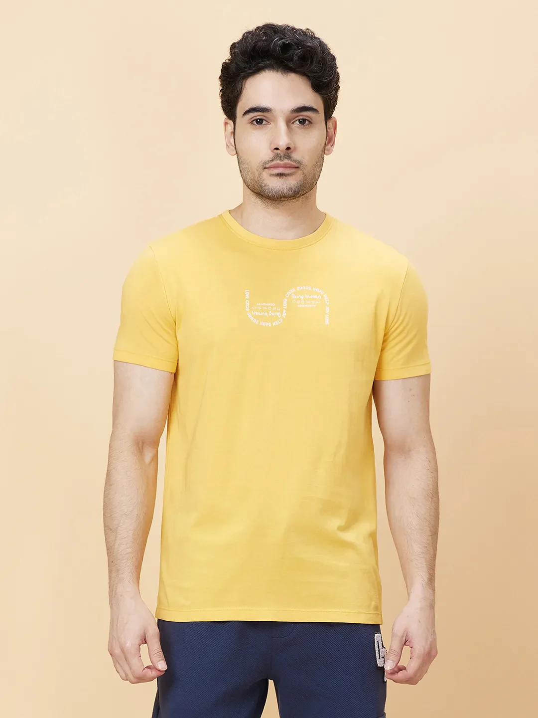 Amber Yellow Regular Fit Round Neck Men's T-Shirt by Being Human Clothing - Image 6