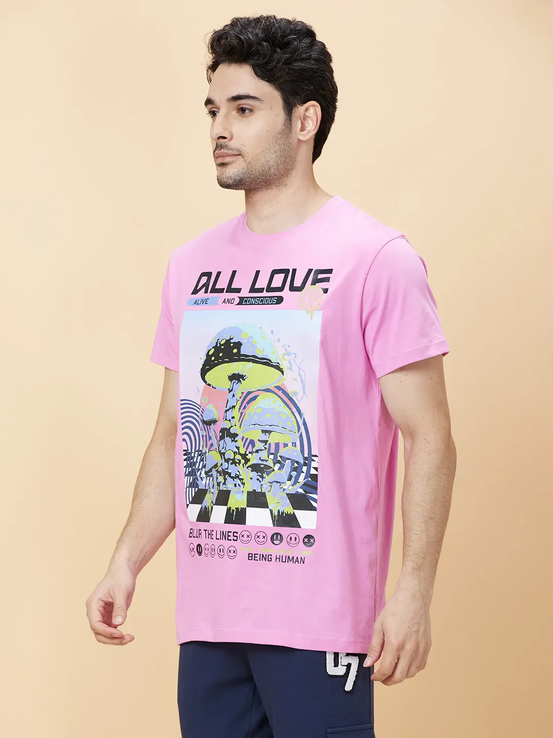 Baby Pink Regular Fit Round Neck Men's T-Shirt by Being Human Clothing - Image 4