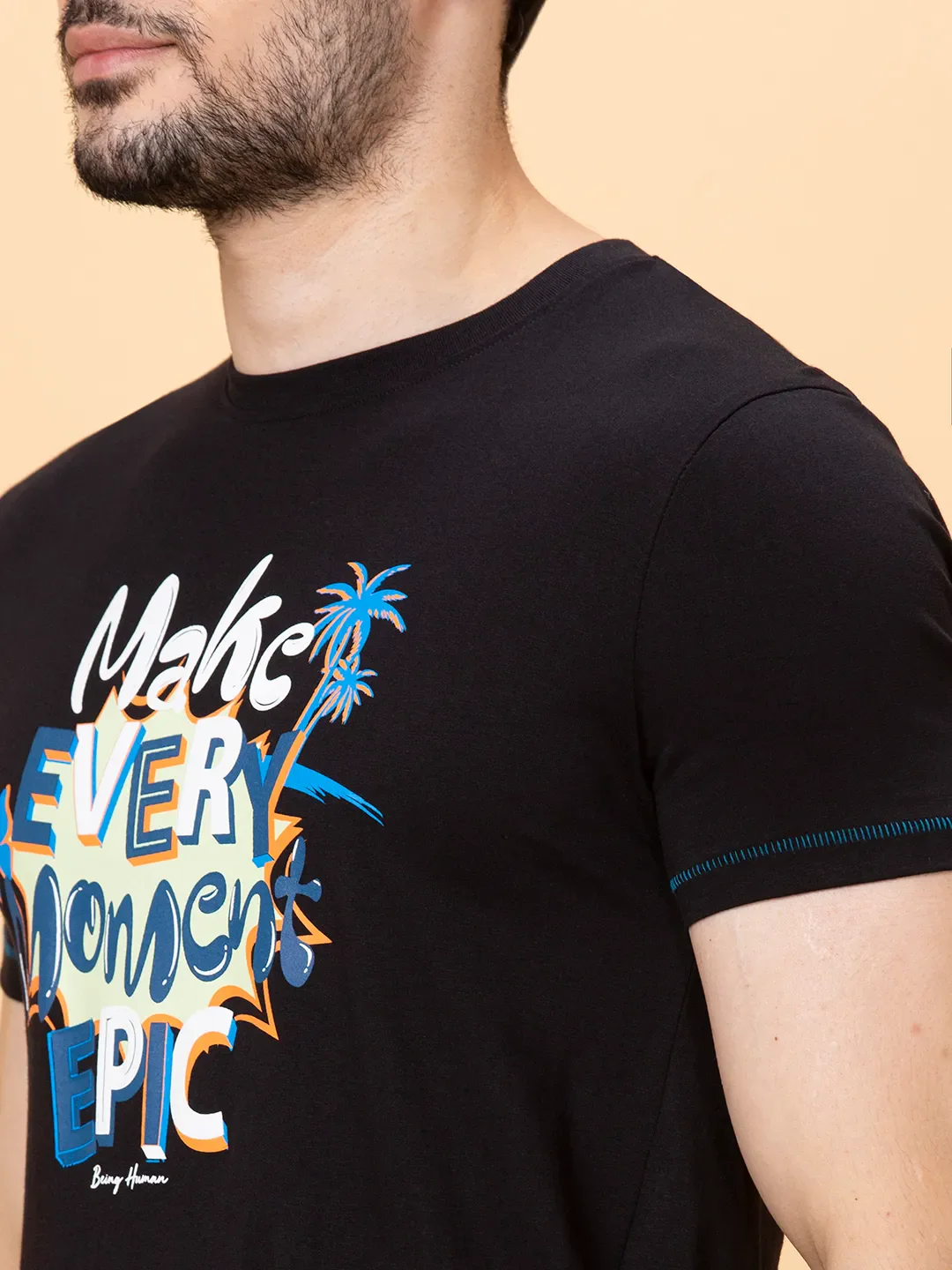 Black Regular Fit Round Neck Men's T-Shirt by Being Human Clothing - Image 5