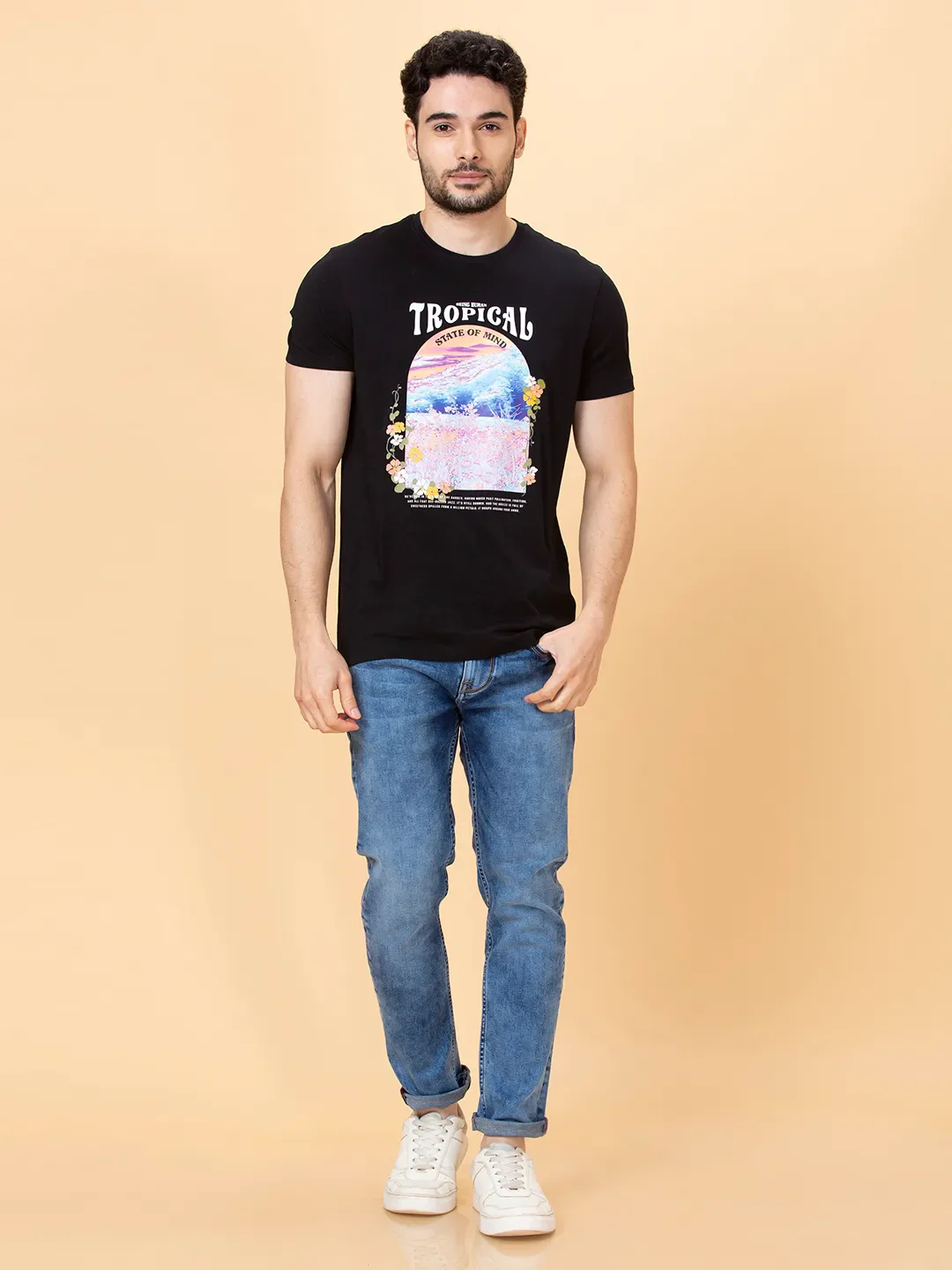 Black Regular Fit Round Neck Men's T-Shirt by Being Human Clothing - Image 2