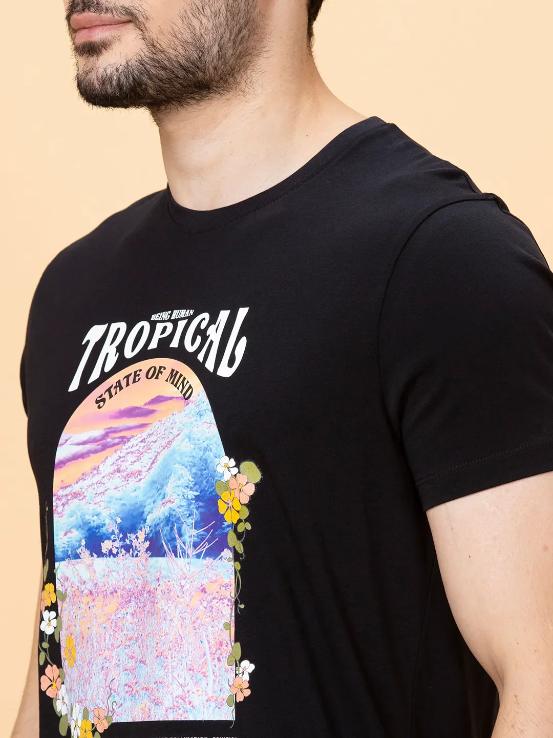 Black Regular Fit Round Neck Men's T-Shirt by Being Human Clothing - Image 5