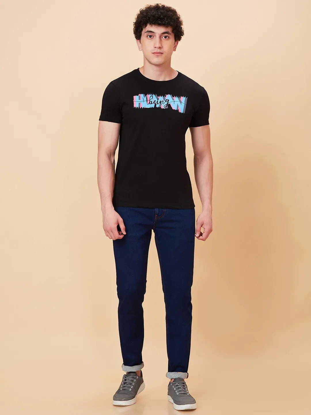 Black Regular Fit Round Neck Men's T-Shirt by Being Human Clothing - Image 2