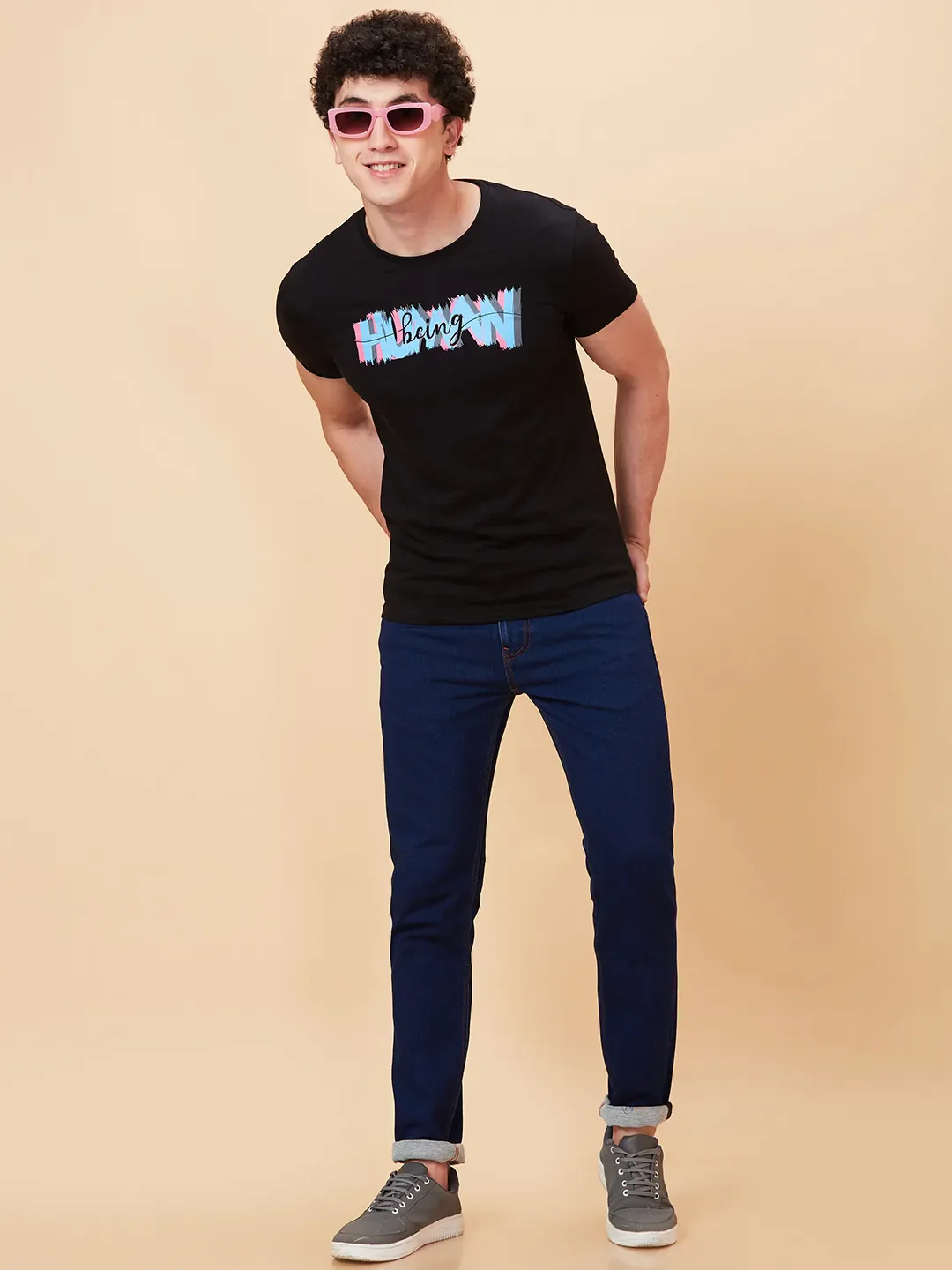 Black Regular Fit Round Neck Men's T-Shirt by Being Human Clothing - Image 6