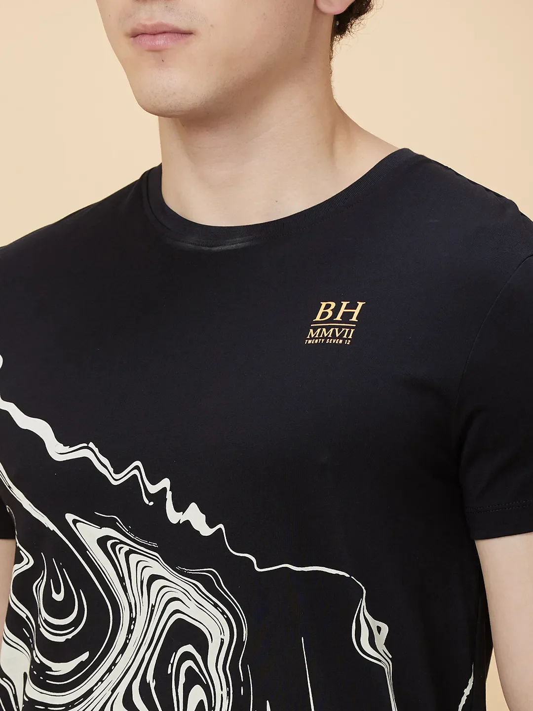 Black Regular Fit Round Neck Men's T-Shirt by Being Human Clothing - Image 5