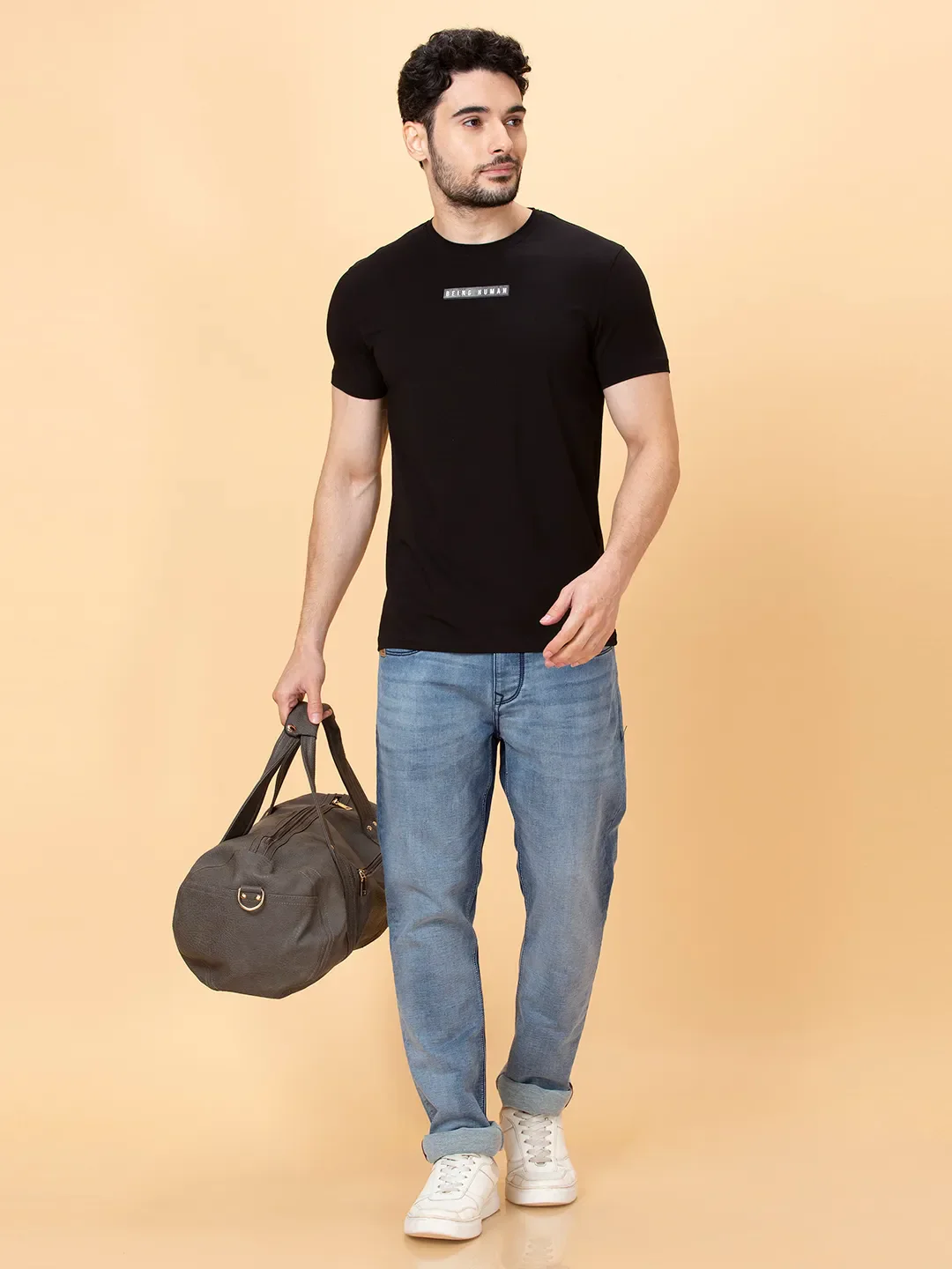 Black Regular Fit Round Neck Men's T-Shirt by Being Human Clothing - Image 6