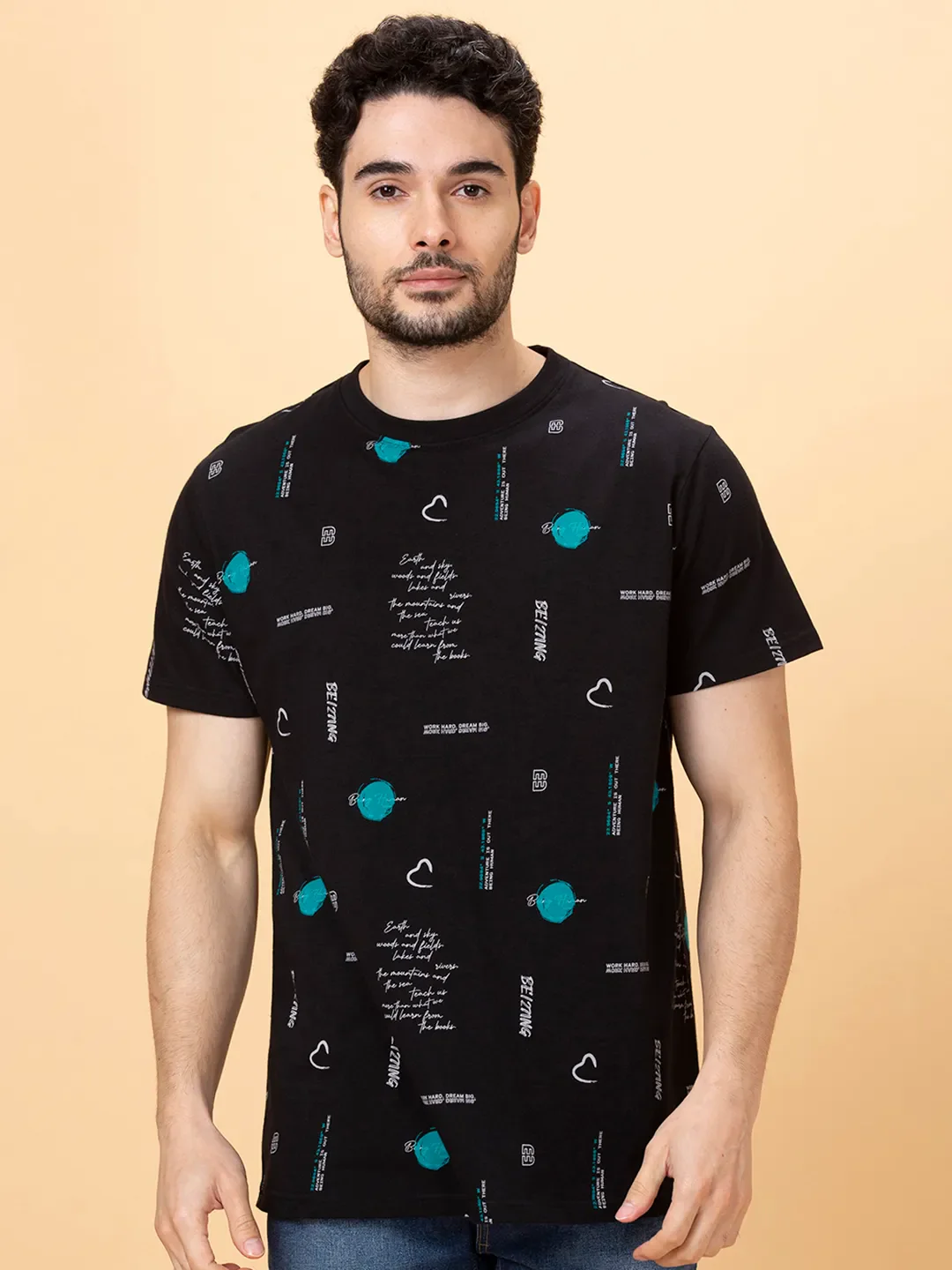 Black Regular Fit Round Neck Men's T-Shirt by Being Human Clothing