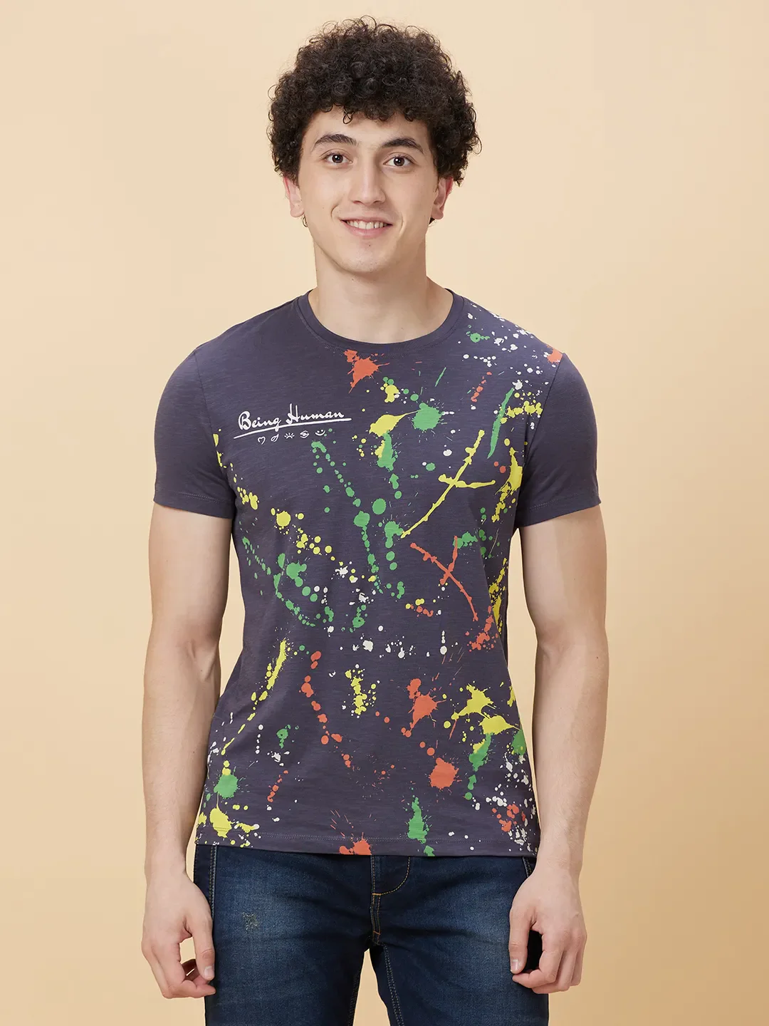 Charcoal Regular Fit Round Neck Men's T-Shirt by Being Human Clothing