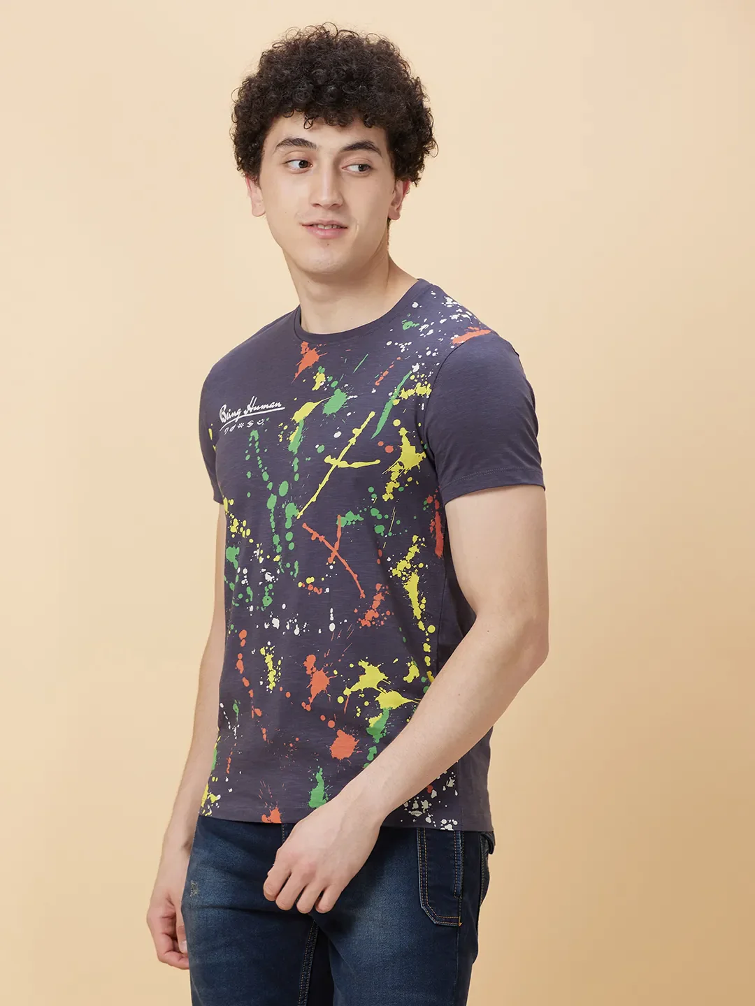Charcoal Regular Fit Round Neck Men's T-Shirt by Being Human Clothing - Image 3