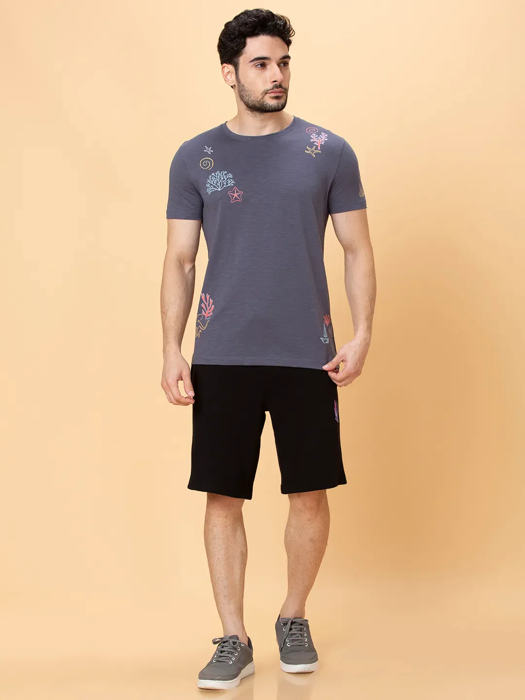 Charcoal Regular Fit Round Neck Men's T-Shirt by Being Human Clothing - Image 2
