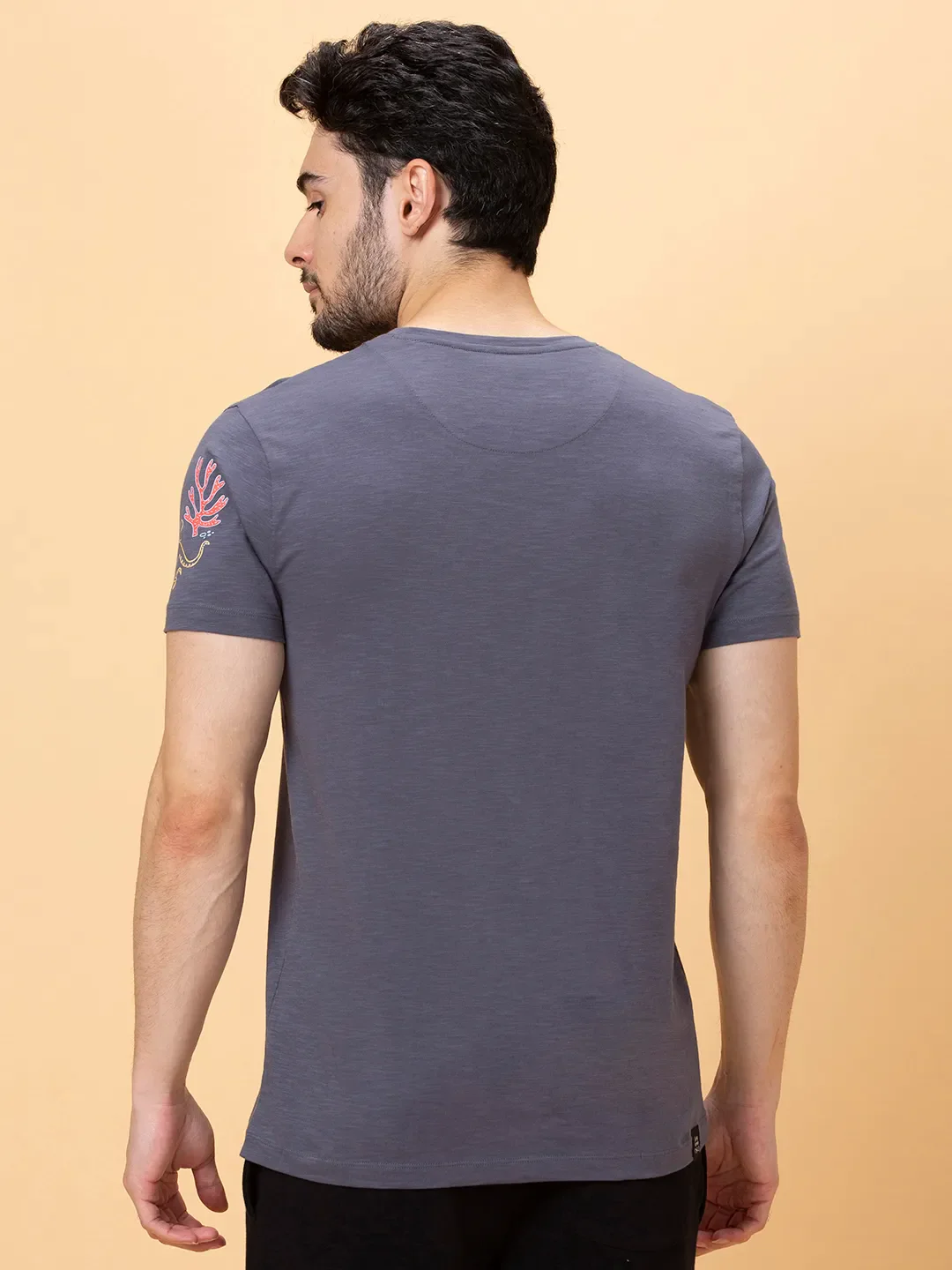 Charcoal Regular Fit Round Neck Men's T-Shirt by Being Human Clothing - Image 3