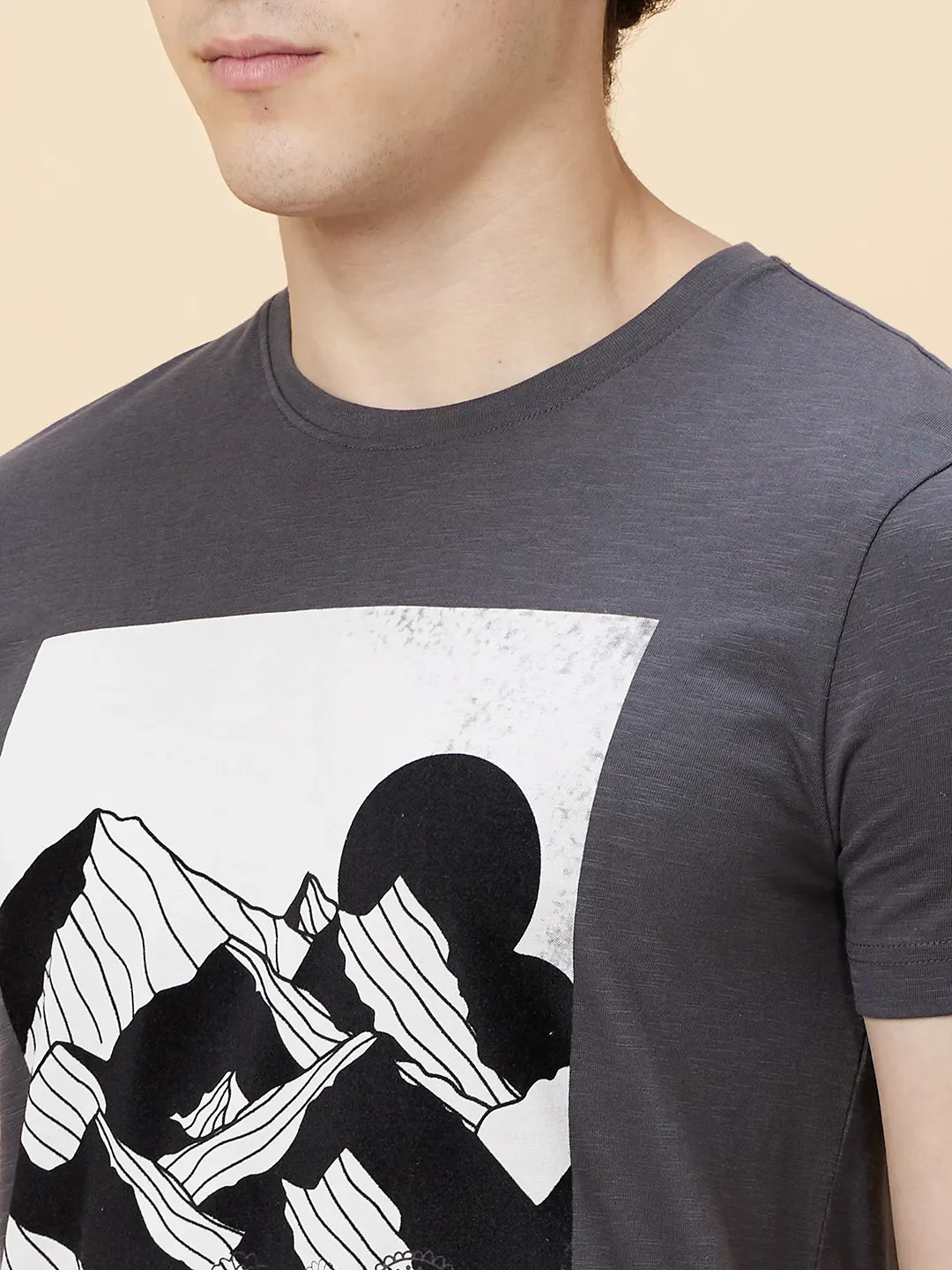 Charcoal Regular Fit Round Neck Men's T-Shirt by Being Human Clothing - Image 5