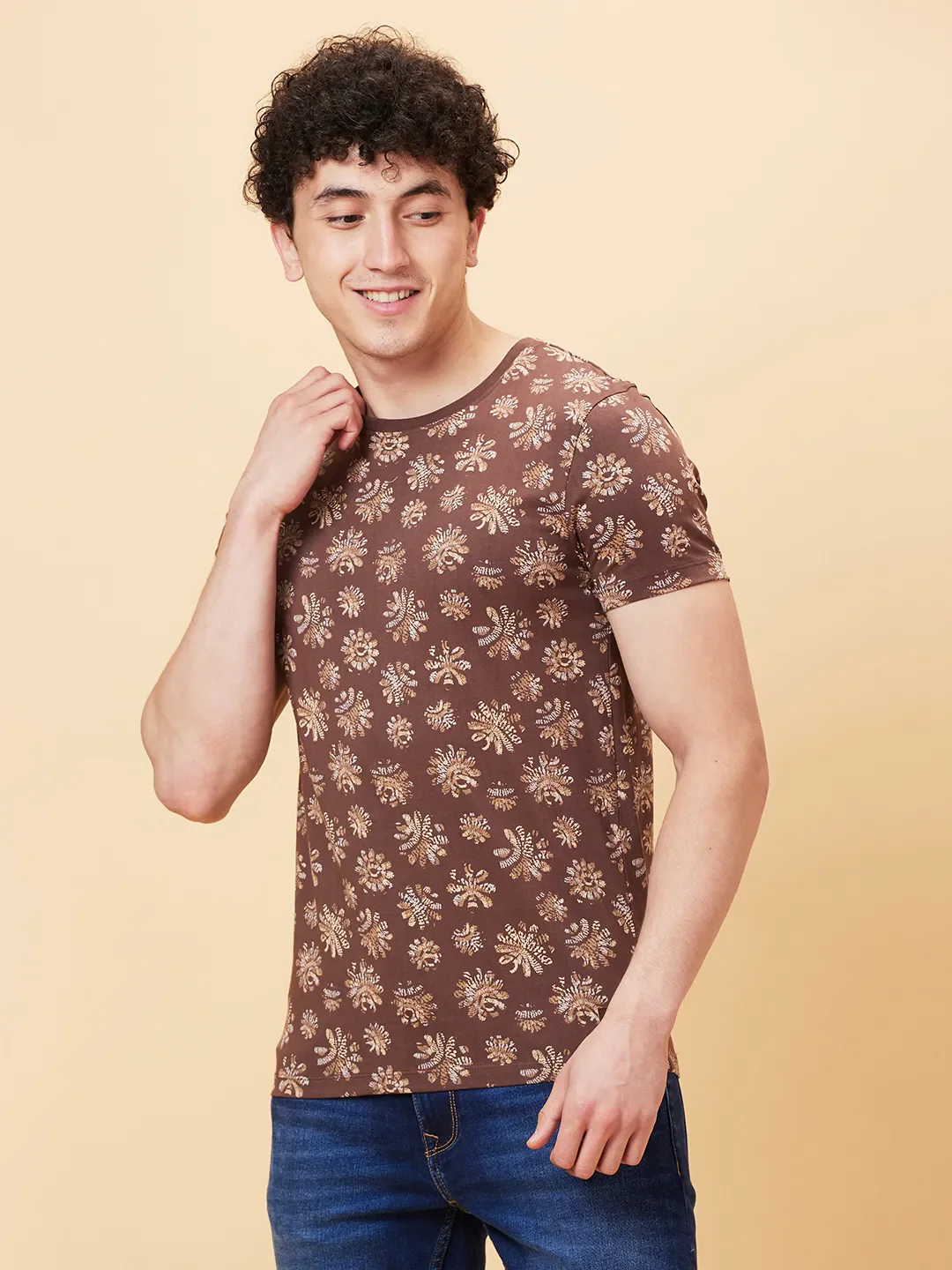 Coffee Regular Fit Round Neck Men's T-Shirt by Being Human Clothing - Image 3