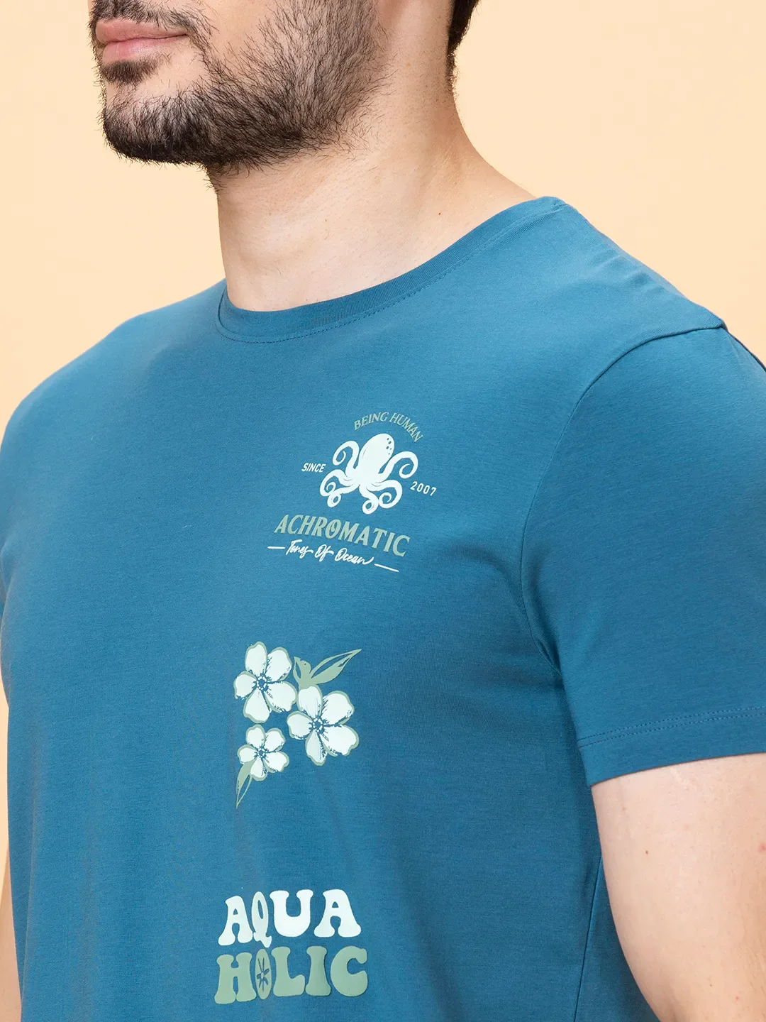 Deep Ocean Regular Fit Round Neck Men's T-Shirt by Being Human Clothing - Image 2