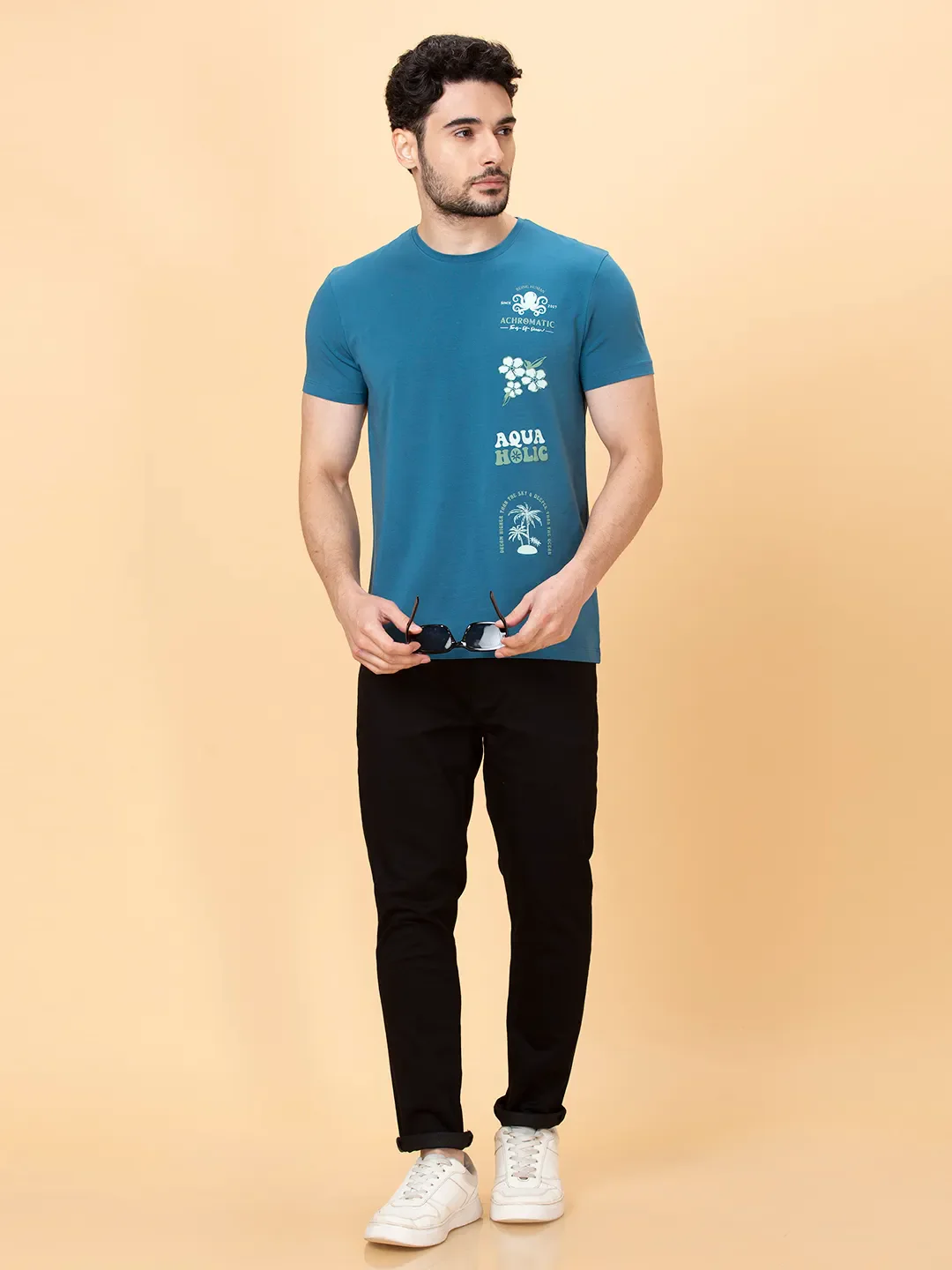 Deep Ocean Regular Fit Round Neck Men's T-Shirt by Being Human Clothing - Image 5