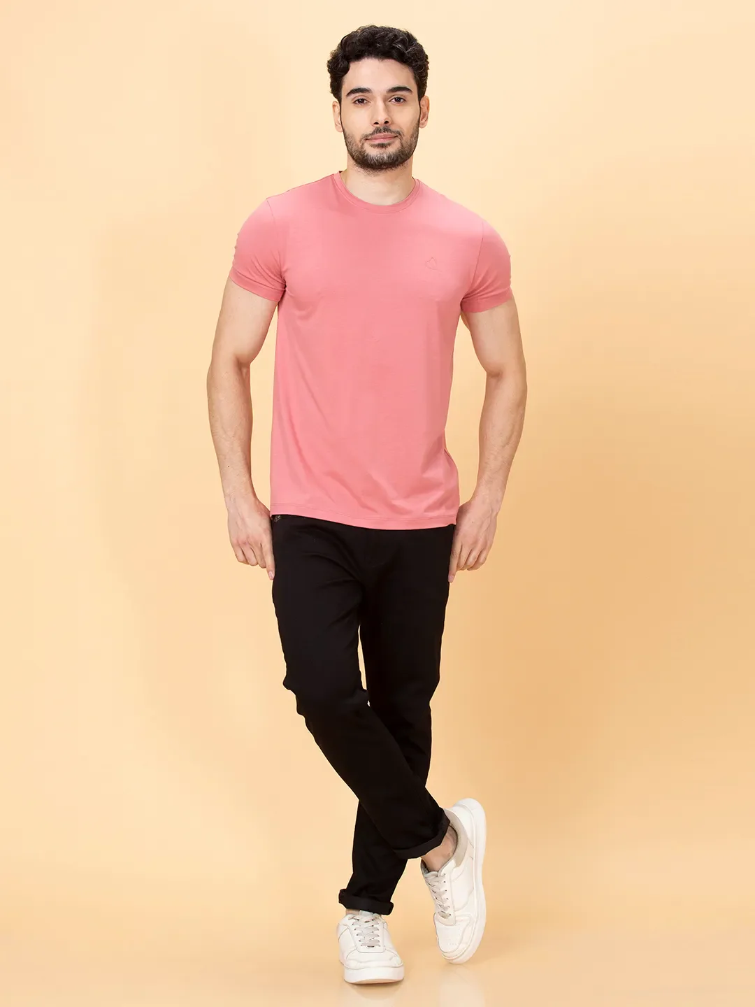 Dusty Pink Regular Fit Round Neck Men's T-Shirt by Being Human Clothing - Image 2