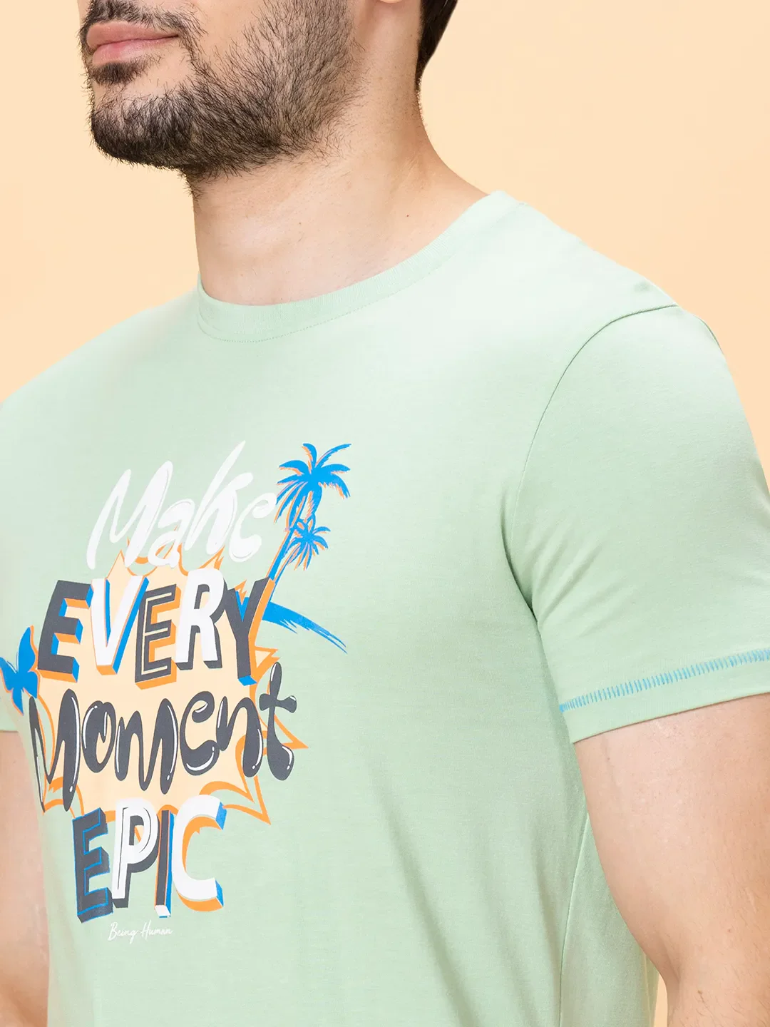 Green Foam Regular Fit Round Neck Men's T-Shirt by Being Human Clothing - Image 5