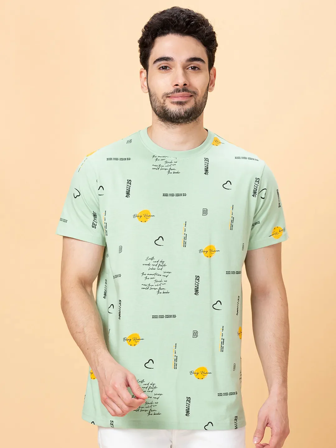 Green Foam Regular Fit Round Neck Men's T-Shirt by Being Human Clothing