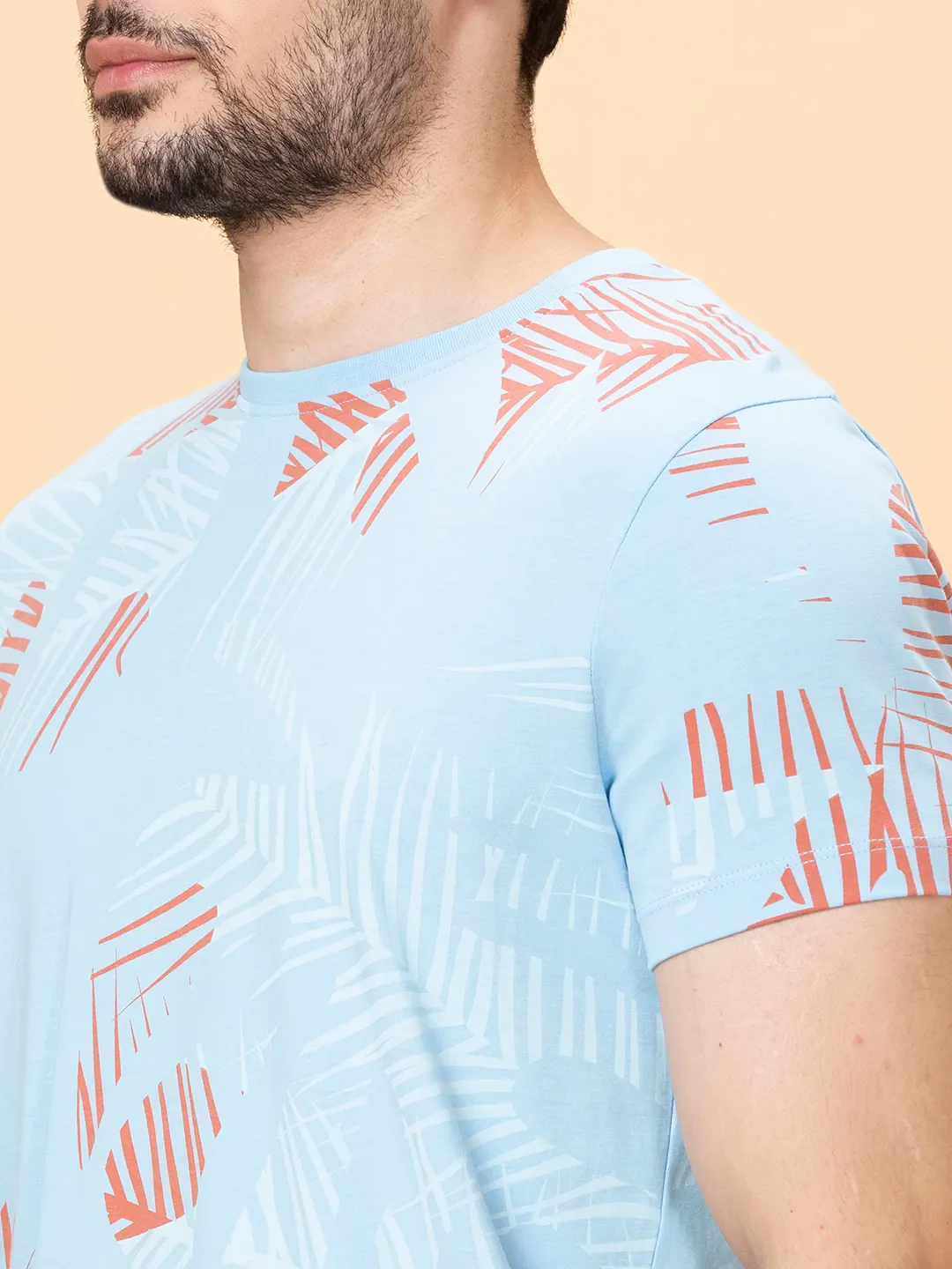 Light Blue Regular Fit Round Neck Men's T-Shirt by Being Human Clothing - Image 5