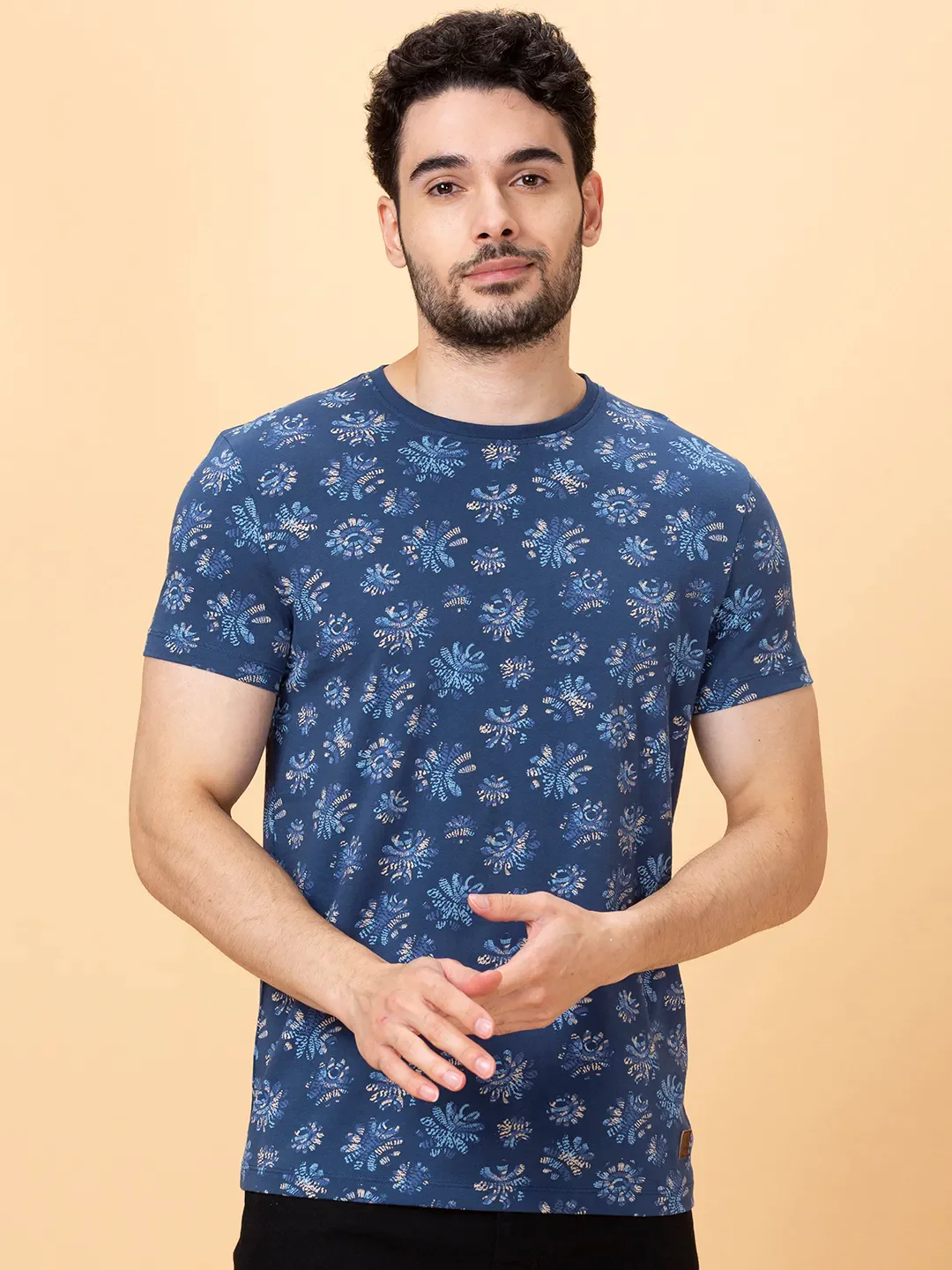 Midnight Blue Regular Fit Round Neck Men's T-Shirt by Being Human Clothing