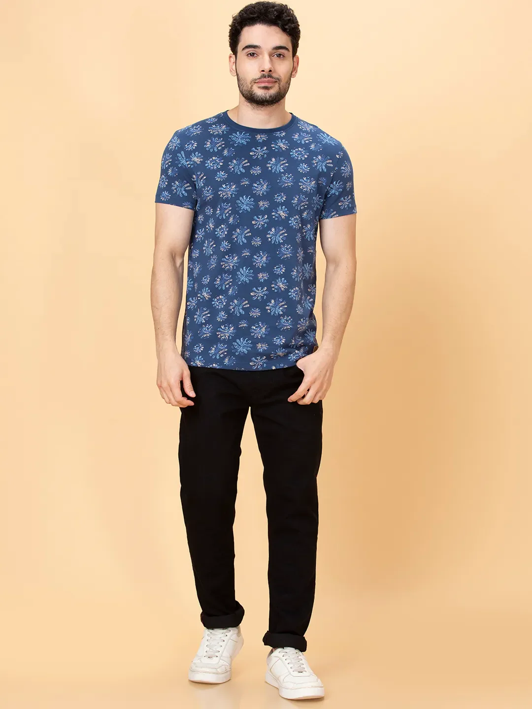 Midnight Blue Regular Fit Round Neck Men's T-Shirt by Being Human Clothing - Image 2