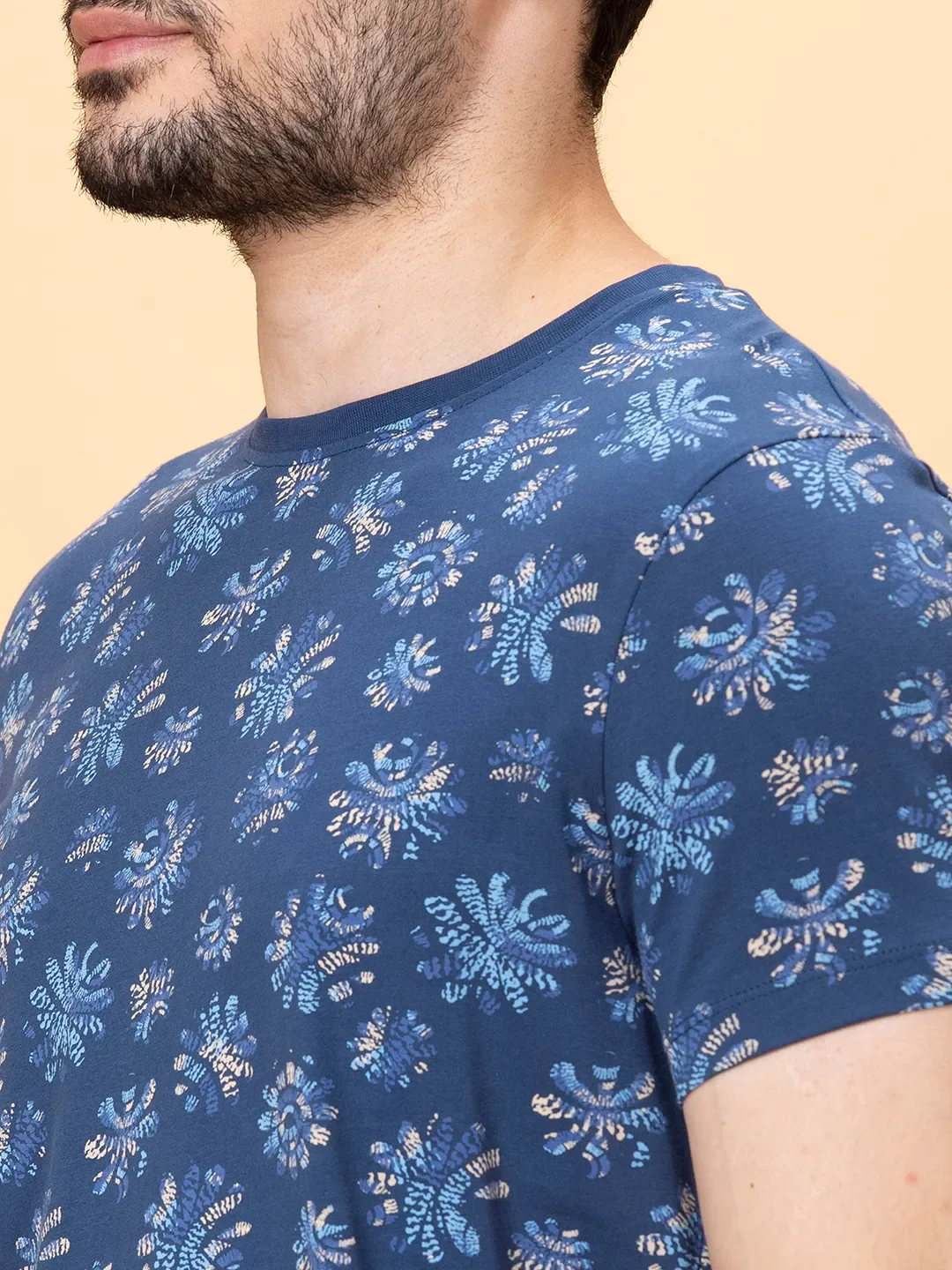 Midnight Blue Regular Fit Round Neck Men's T-Shirt by Being Human Clothing - Image 5