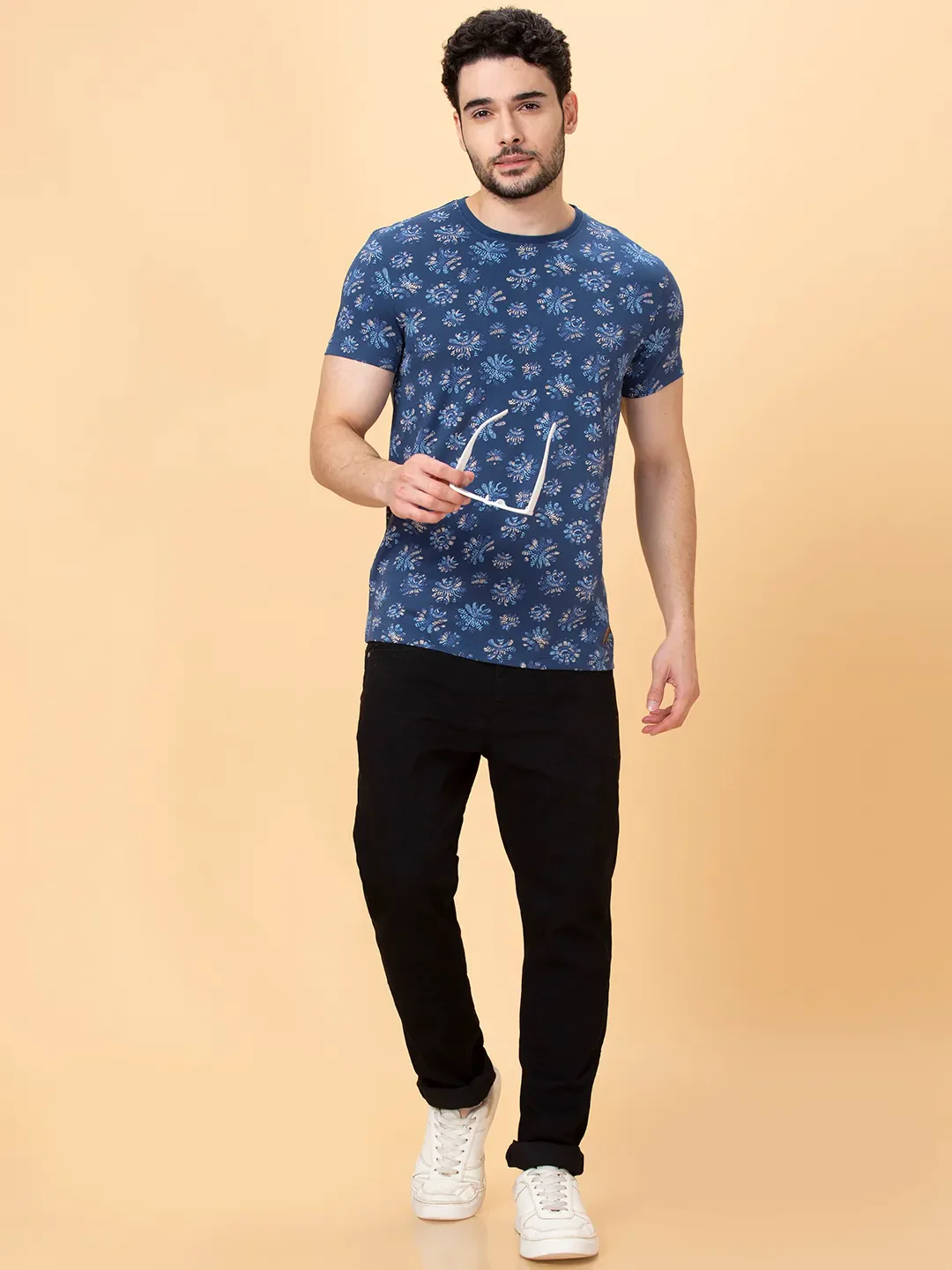 Midnight Blue Regular Fit Round Neck Men's T-Shirt by Being Human Clothing - Image 6
