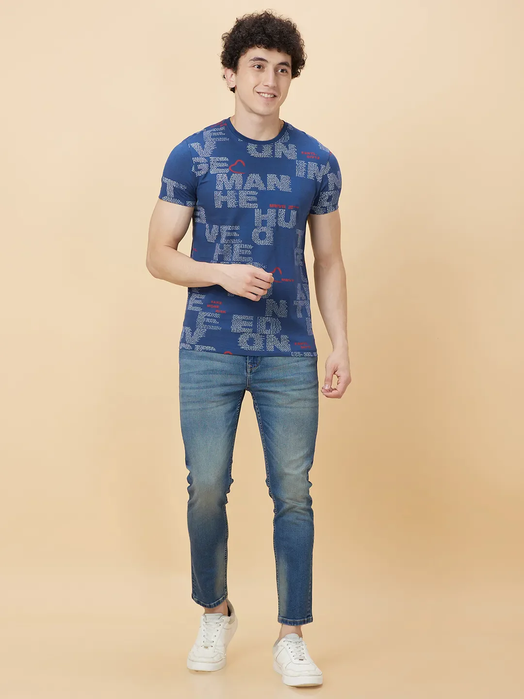 Midnight Blue Regular Fit Round Neck Men's T-Shirt by Being Human Clothing - Image 2