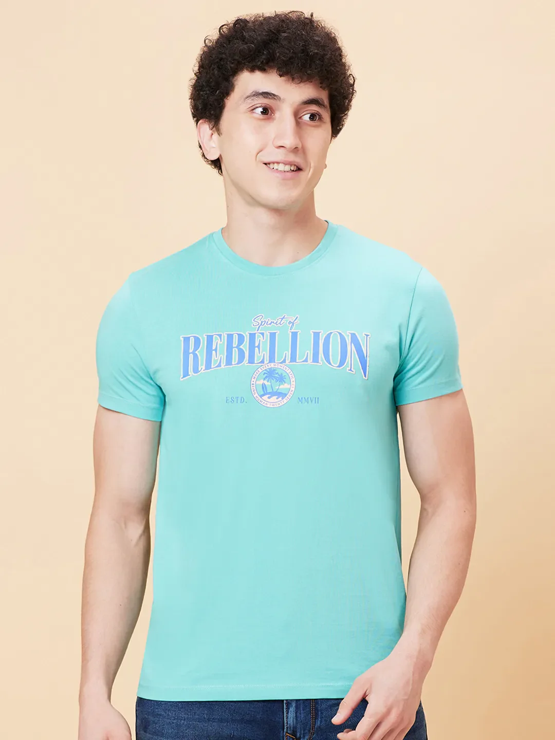 Mint Regular Fit Round Neck Men's T-Shirt by Being Human Clothing