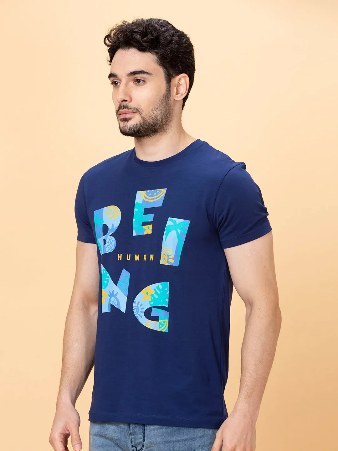 Navy Regular Fit Round Neck Men's T-Shirt by Being Human Clothing - Image 4