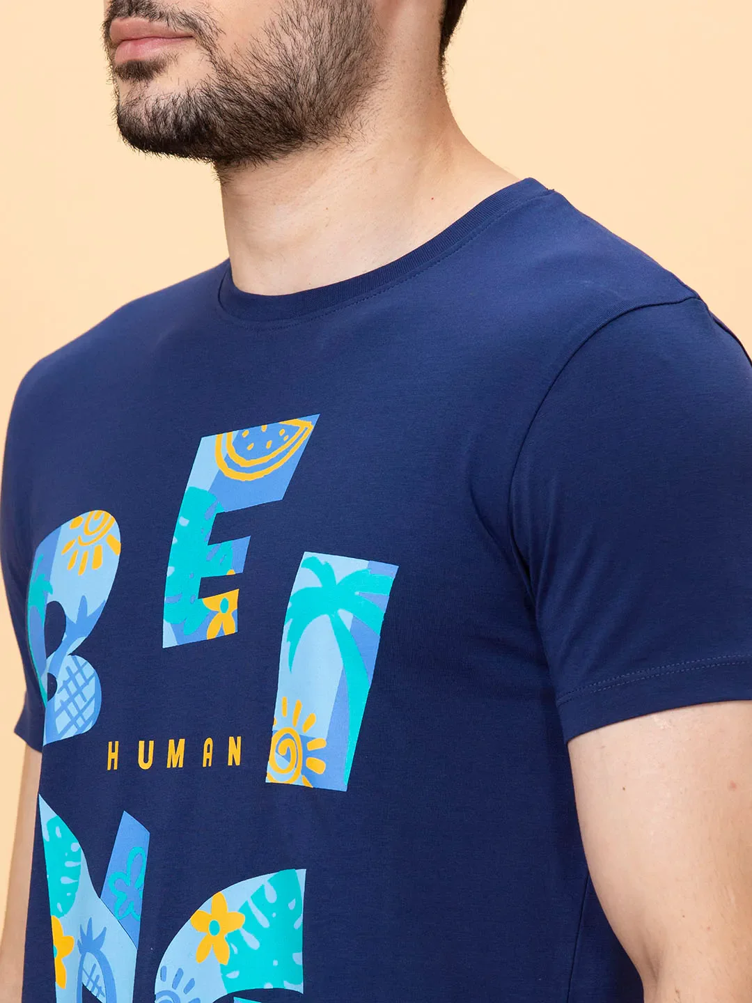 Navy Regular Fit Round Neck Men's T-Shirt by Being Human Clothing - Image 5