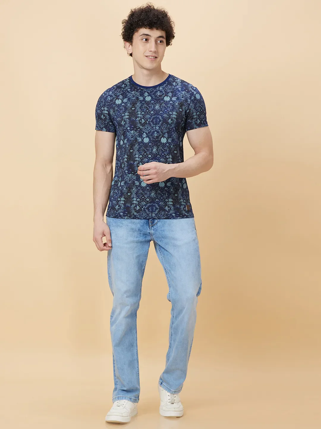 Navy Regular Fit Round Neck Men's T-Shirt by Being Human Clothing - Image 2