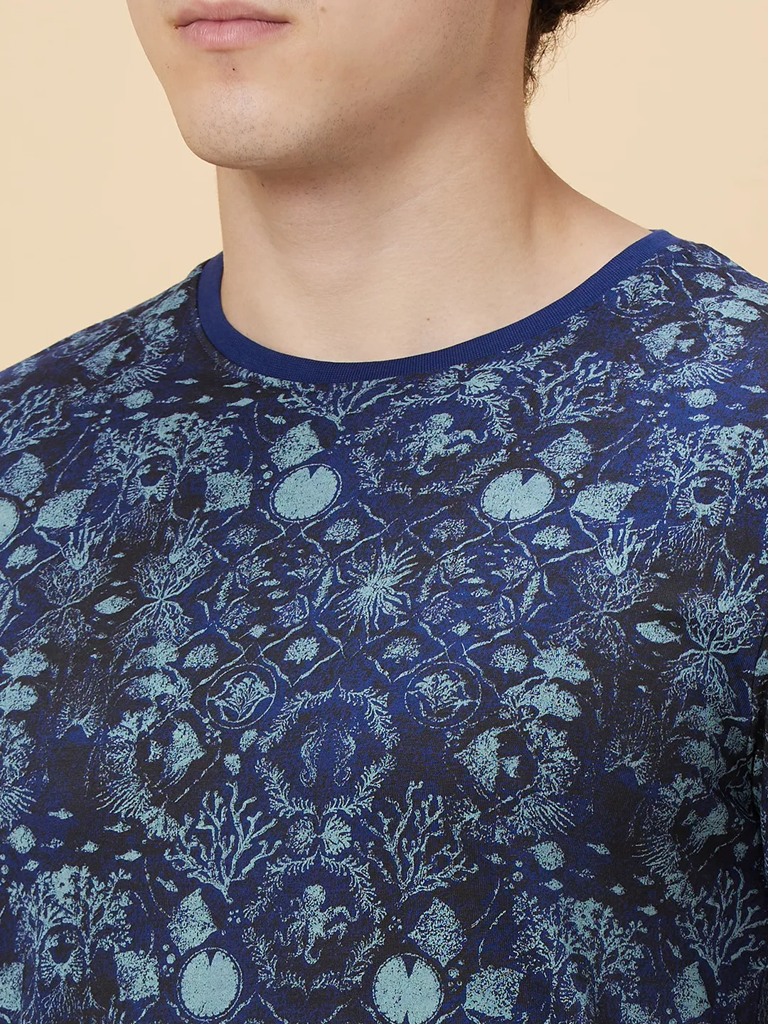 Navy Regular Fit Round Neck Men's T-Shirt by Being Human Clothing - Image 5