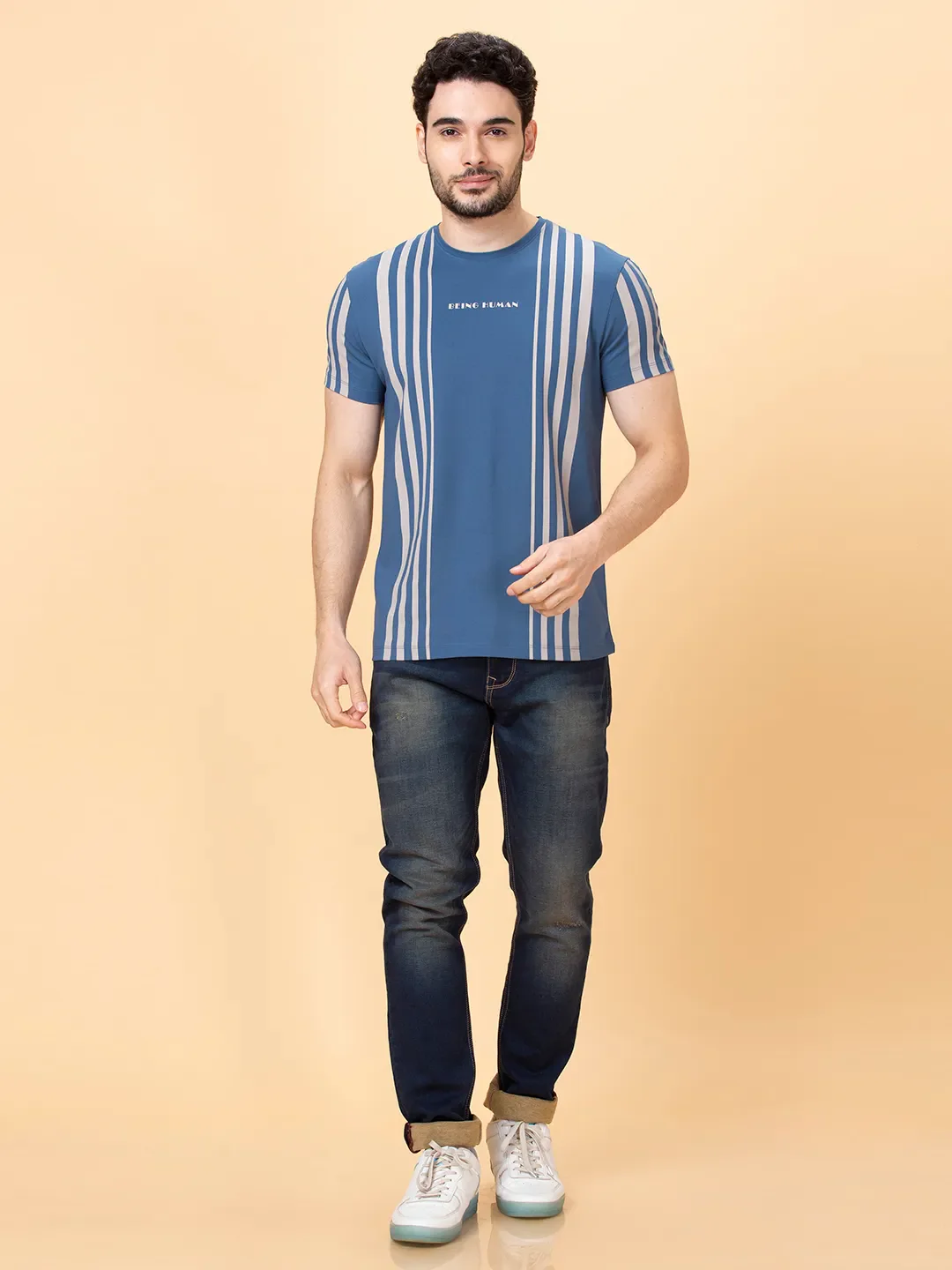 Navy Regular Fit Round Neck Men's T-Shirt by Being Human Clothing - Image 2