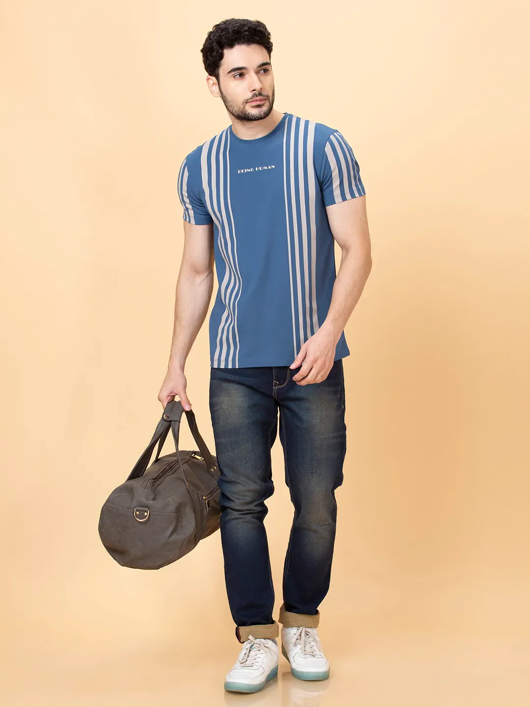 Navy Regular Fit Round Neck Men's T-Shirt by Being Human Clothing - Image 6