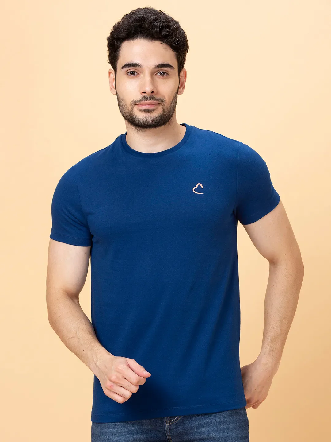 Navy Regular Fit Round Neck Men's T-Shirt by Being Human Clothing