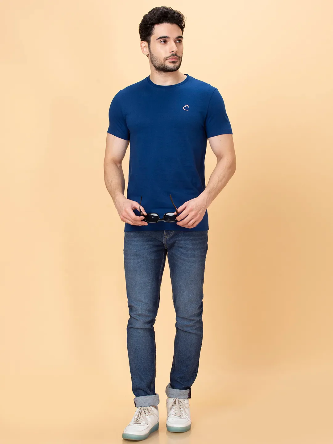 Navy Regular Fit Round Neck Men's T-Shirt by Being Human Clothing - Image 6